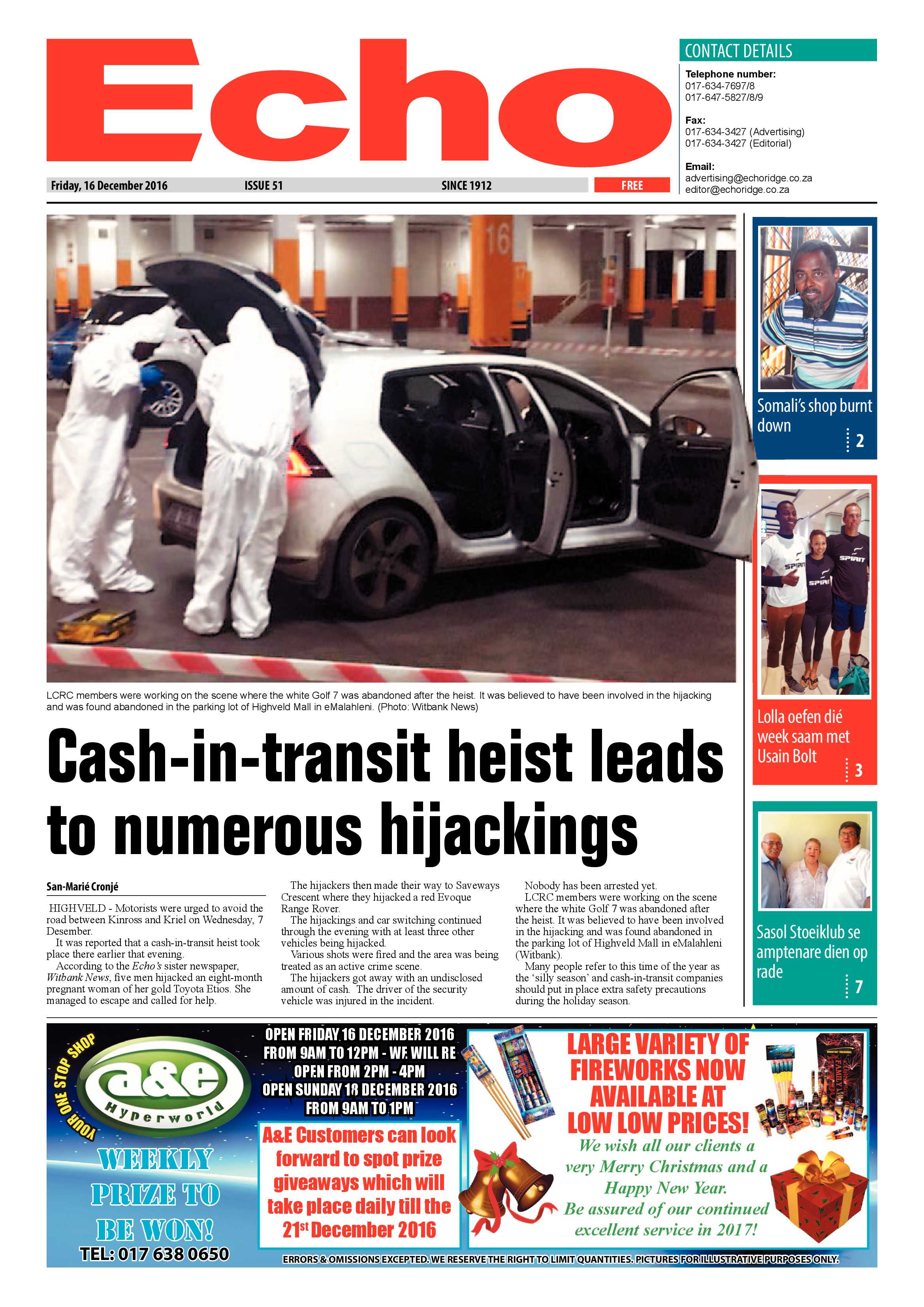 Echo, 16 December 2016 page 1