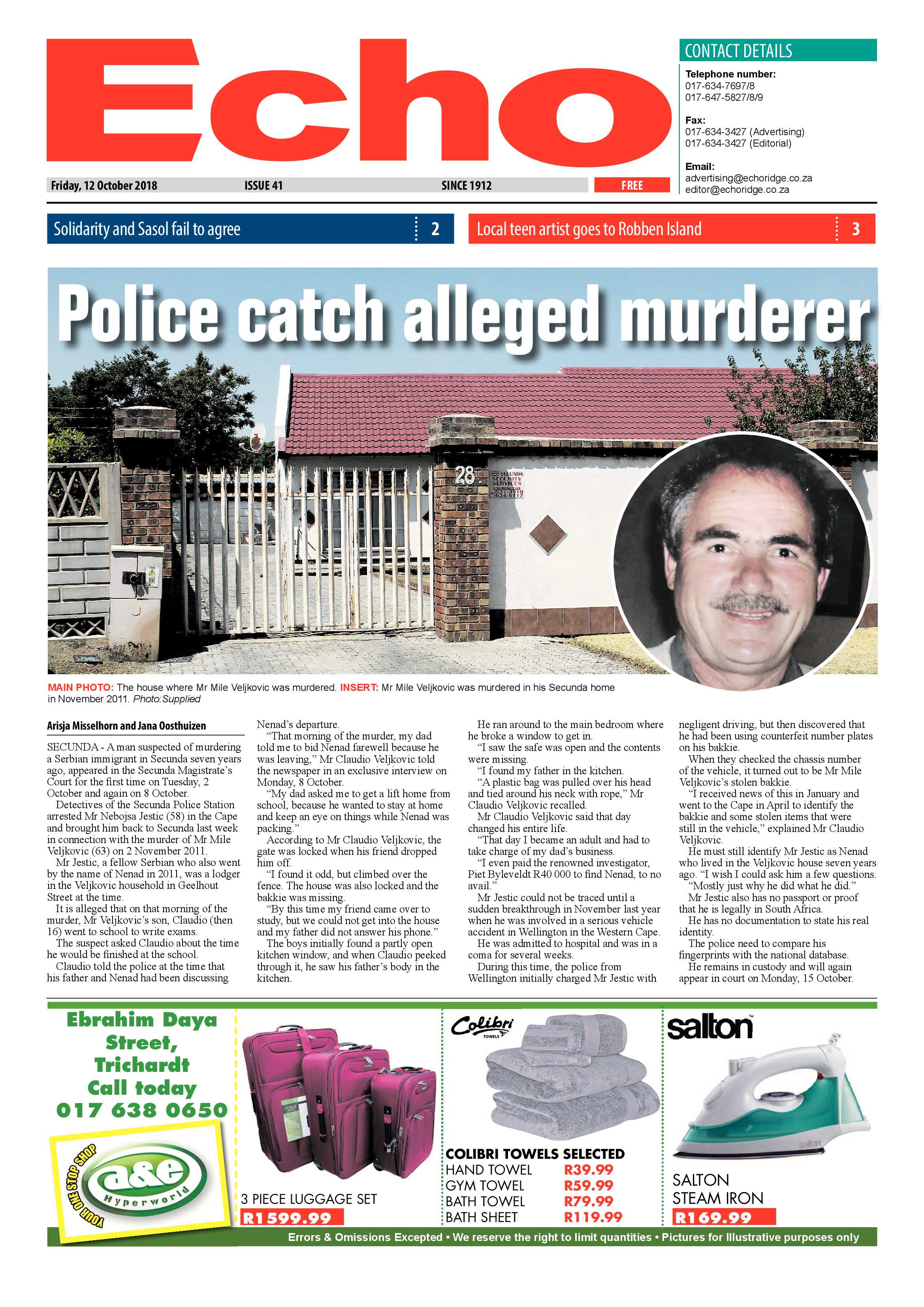 Echo 12 October 2018 page 1