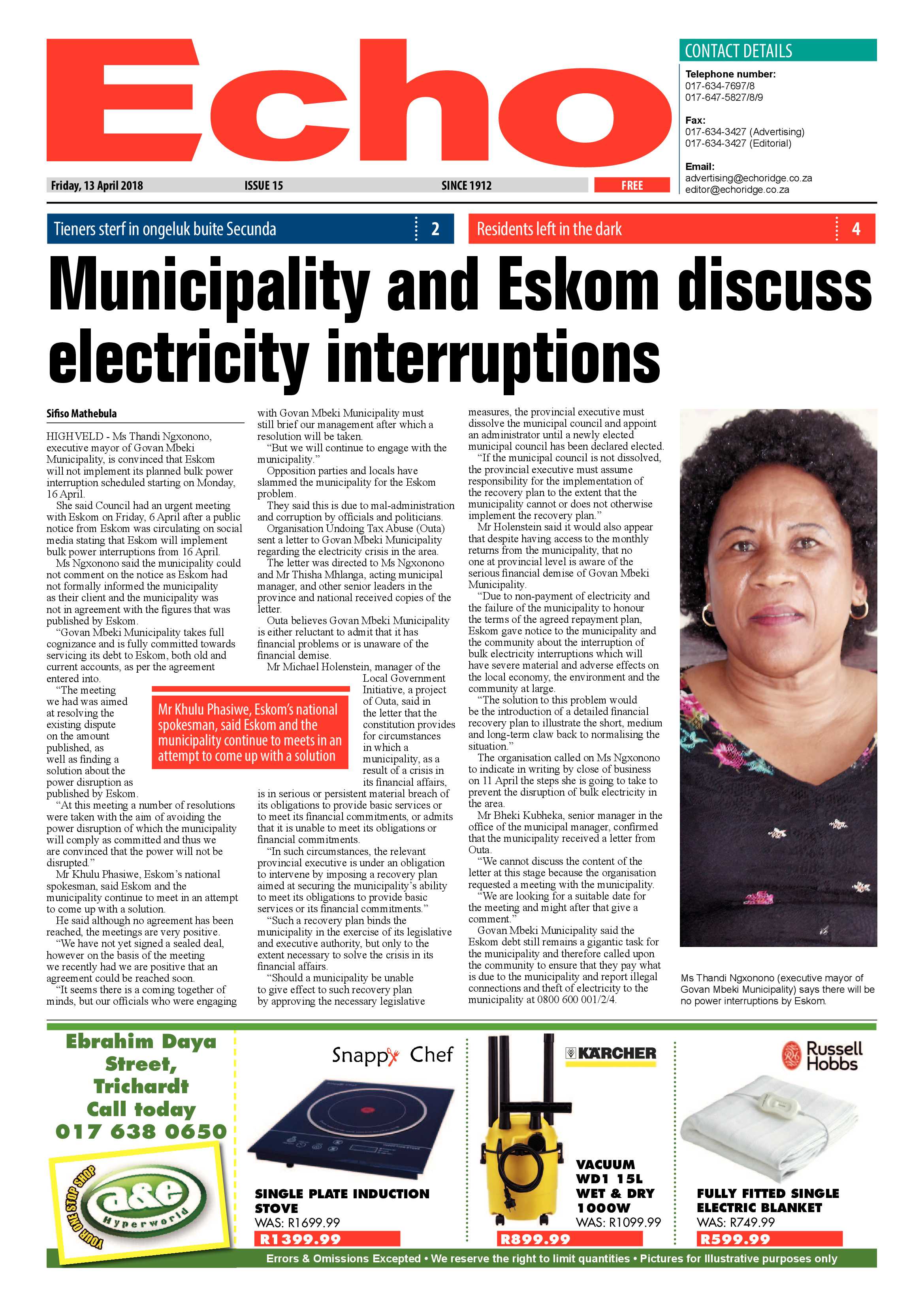 Echo 13 April 2018 page 1