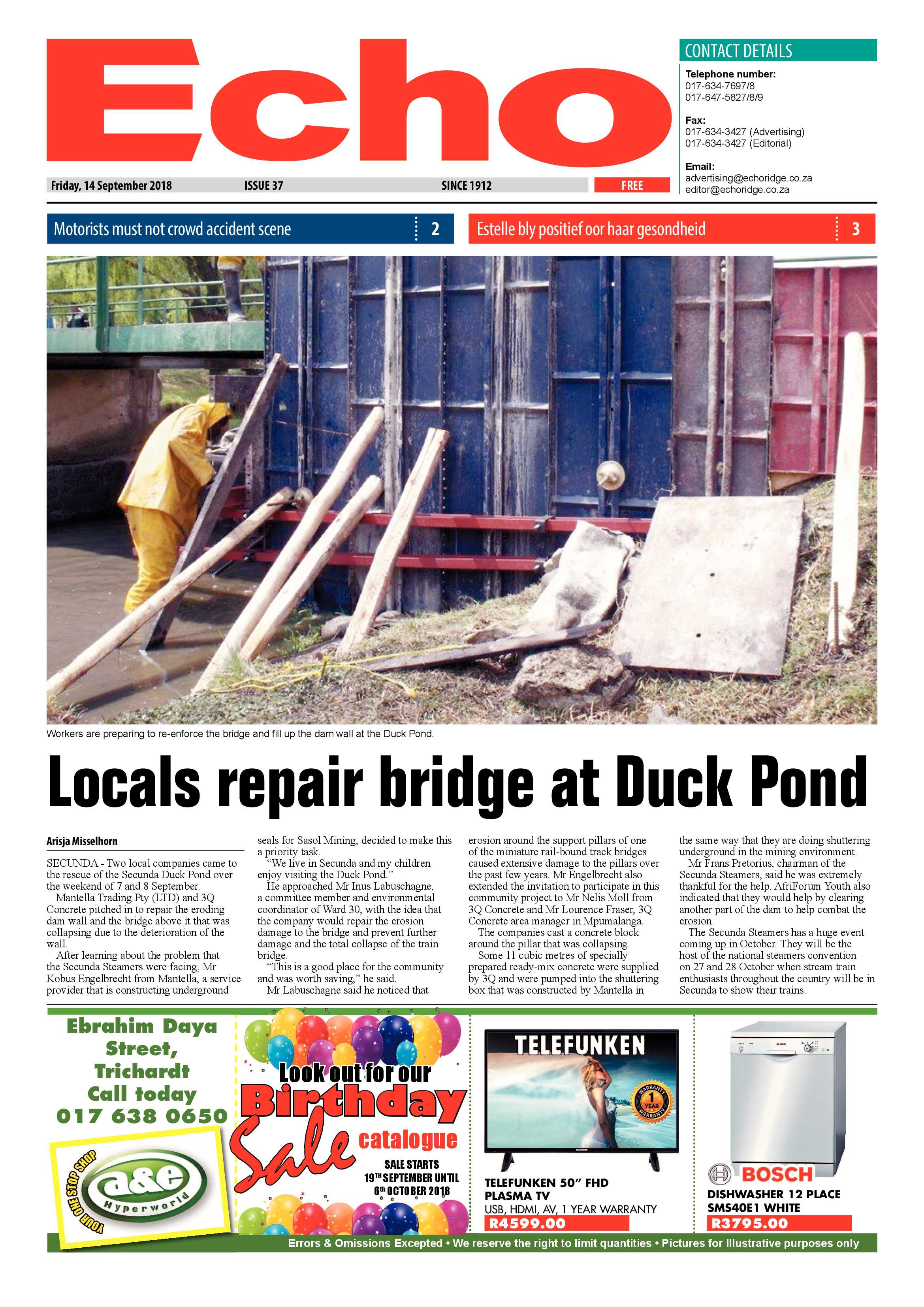 Echo 14 September 2018 page 1