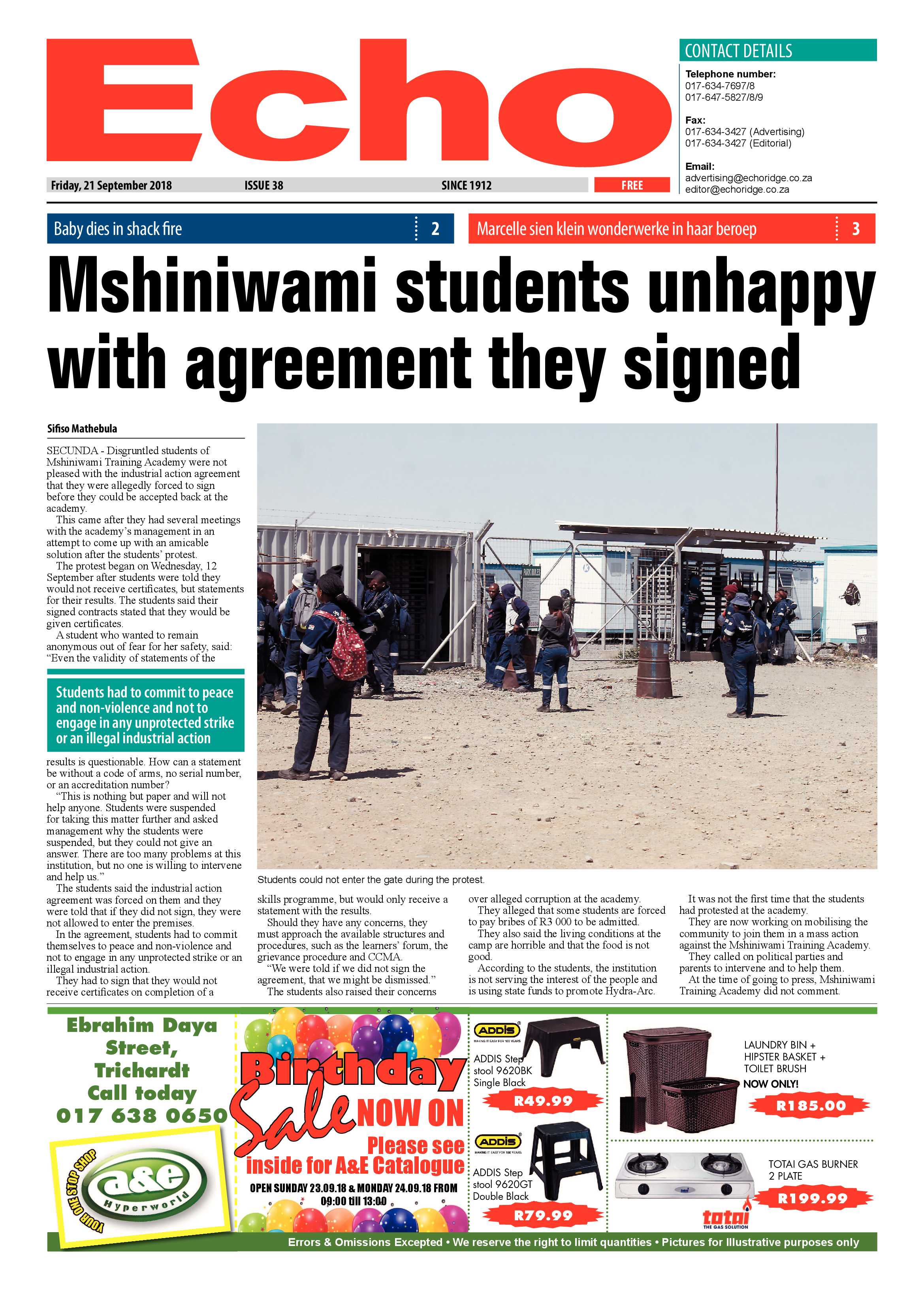 Echo 21 September 2018 page 1