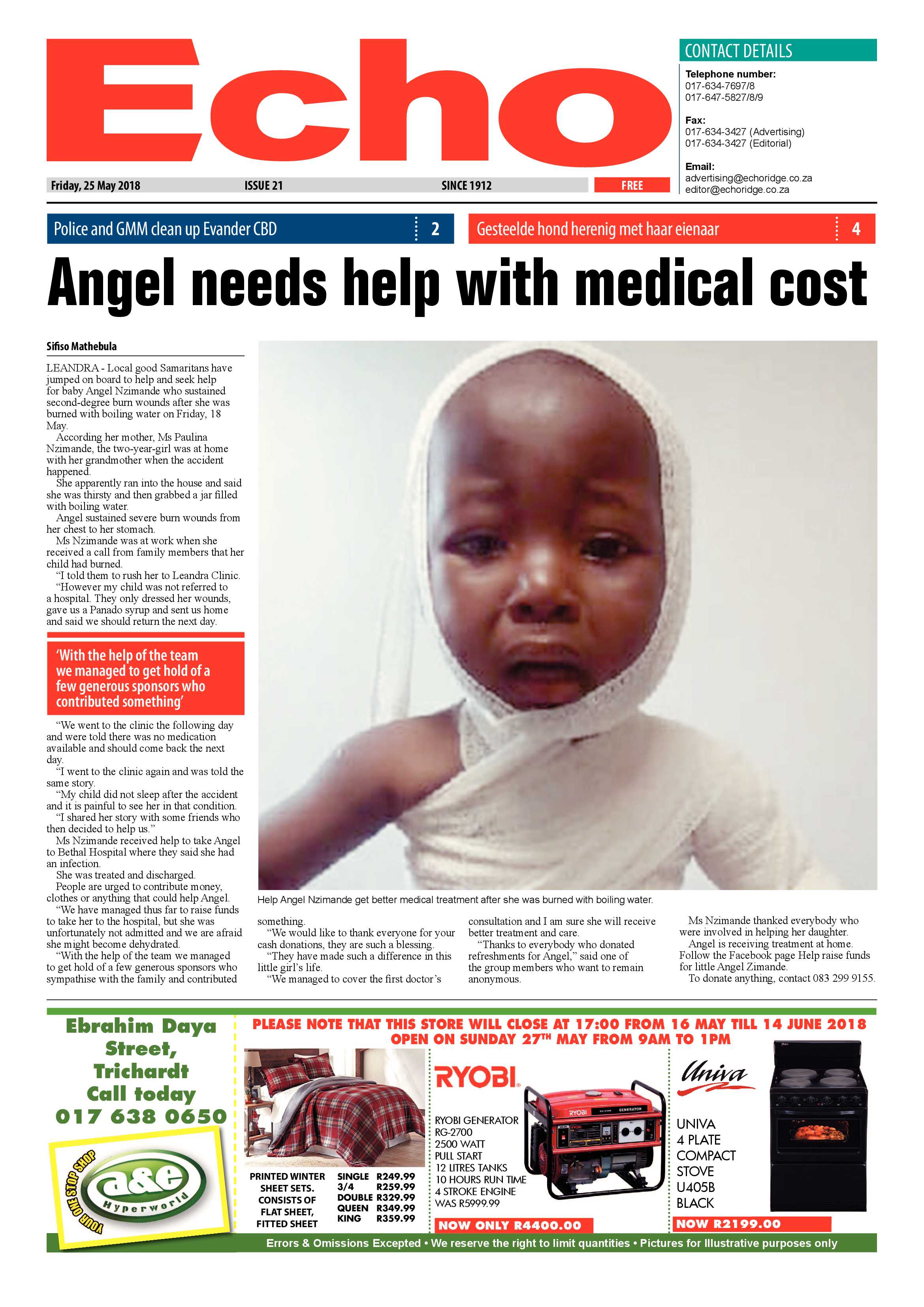 Echo 25 May 2018 page 1