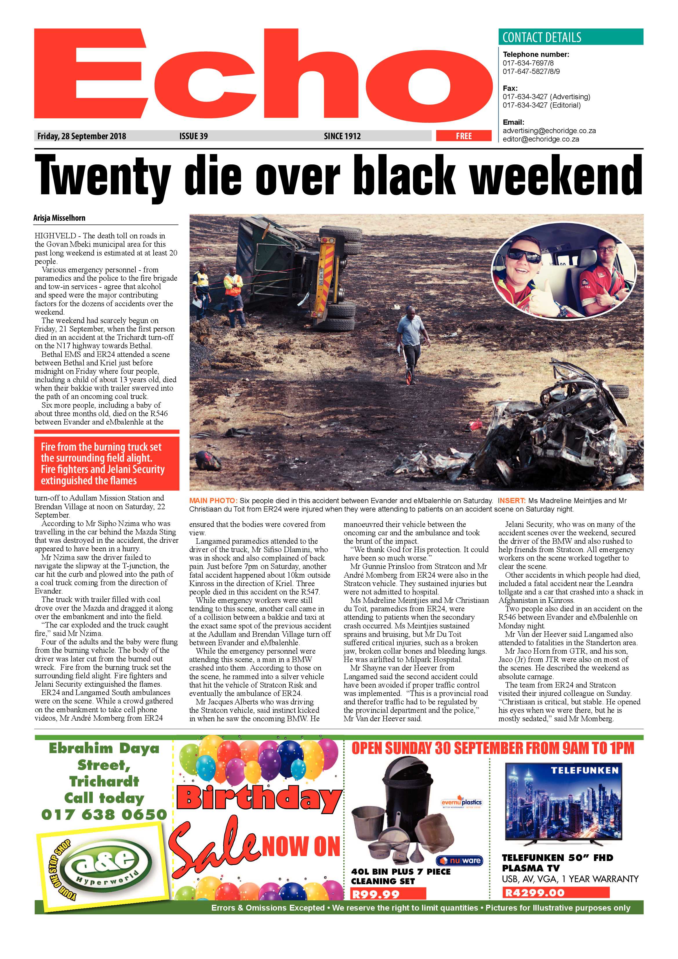 Echo 28 September 2018 page 1