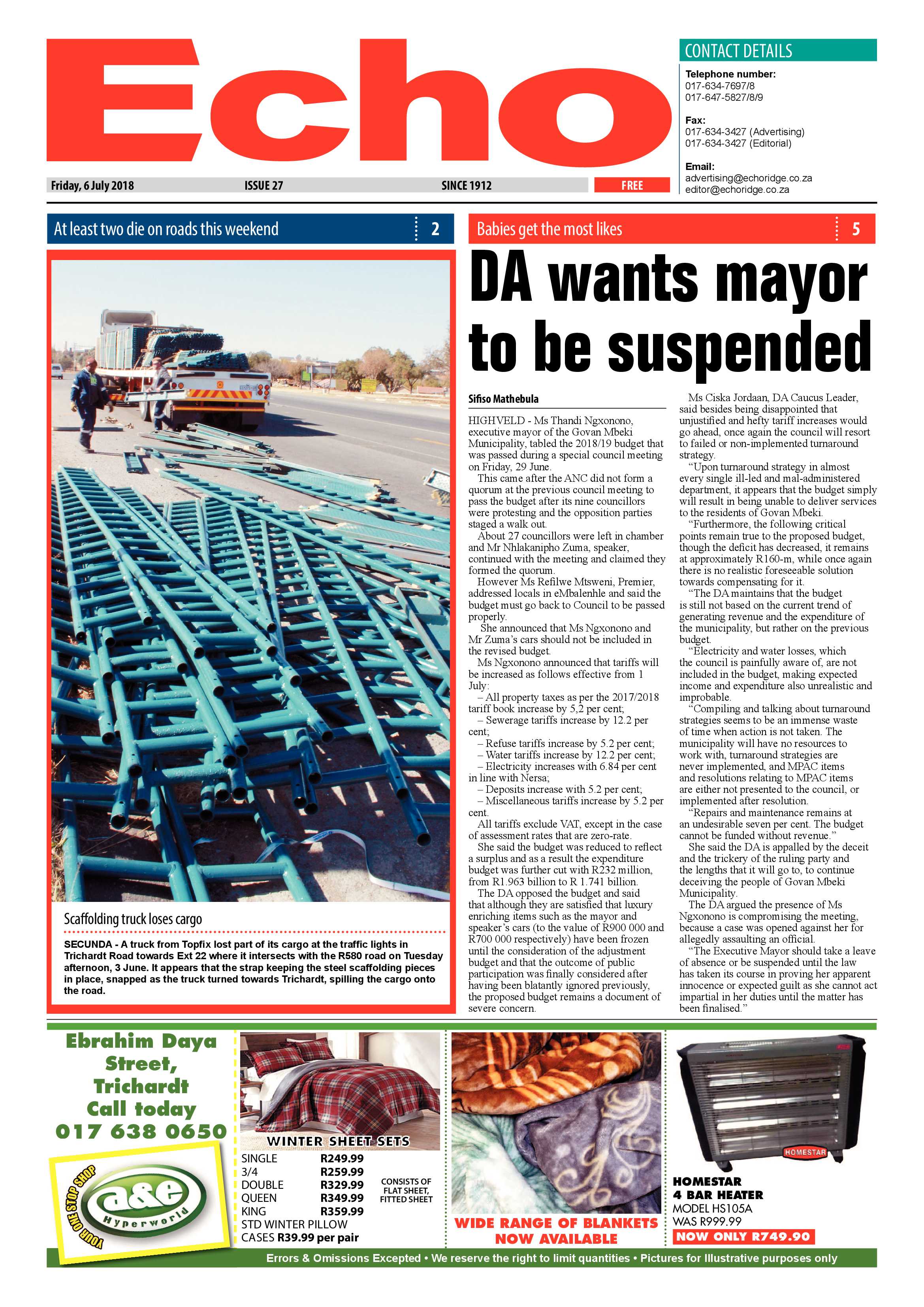 Echo 6 July 2018 page 1