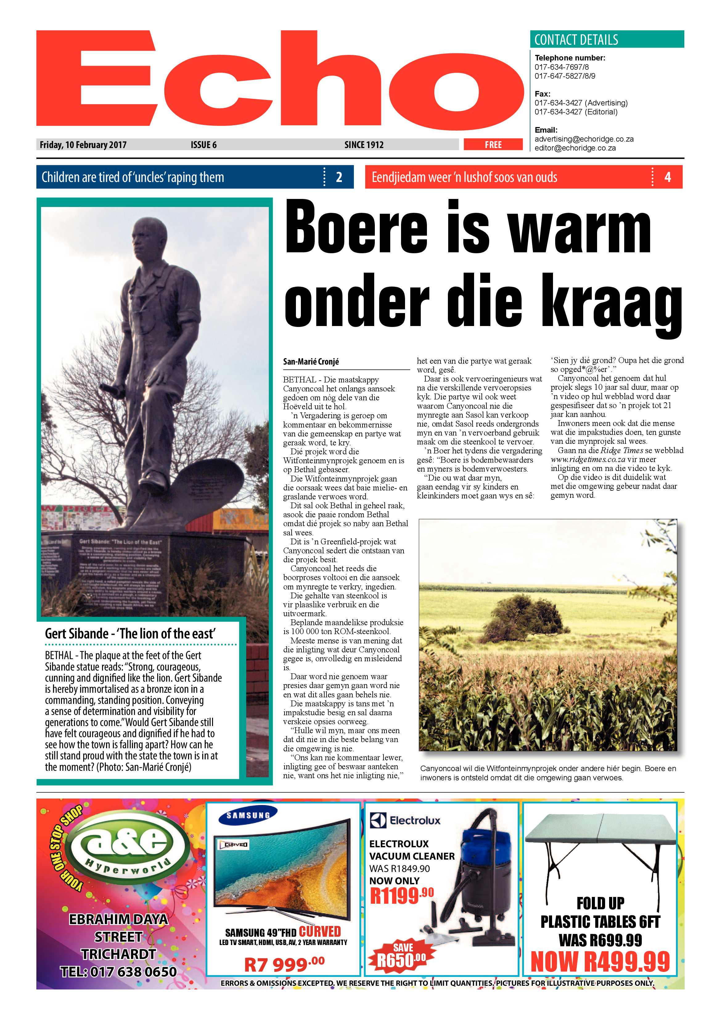 Echo, 10 February 2017 page 1