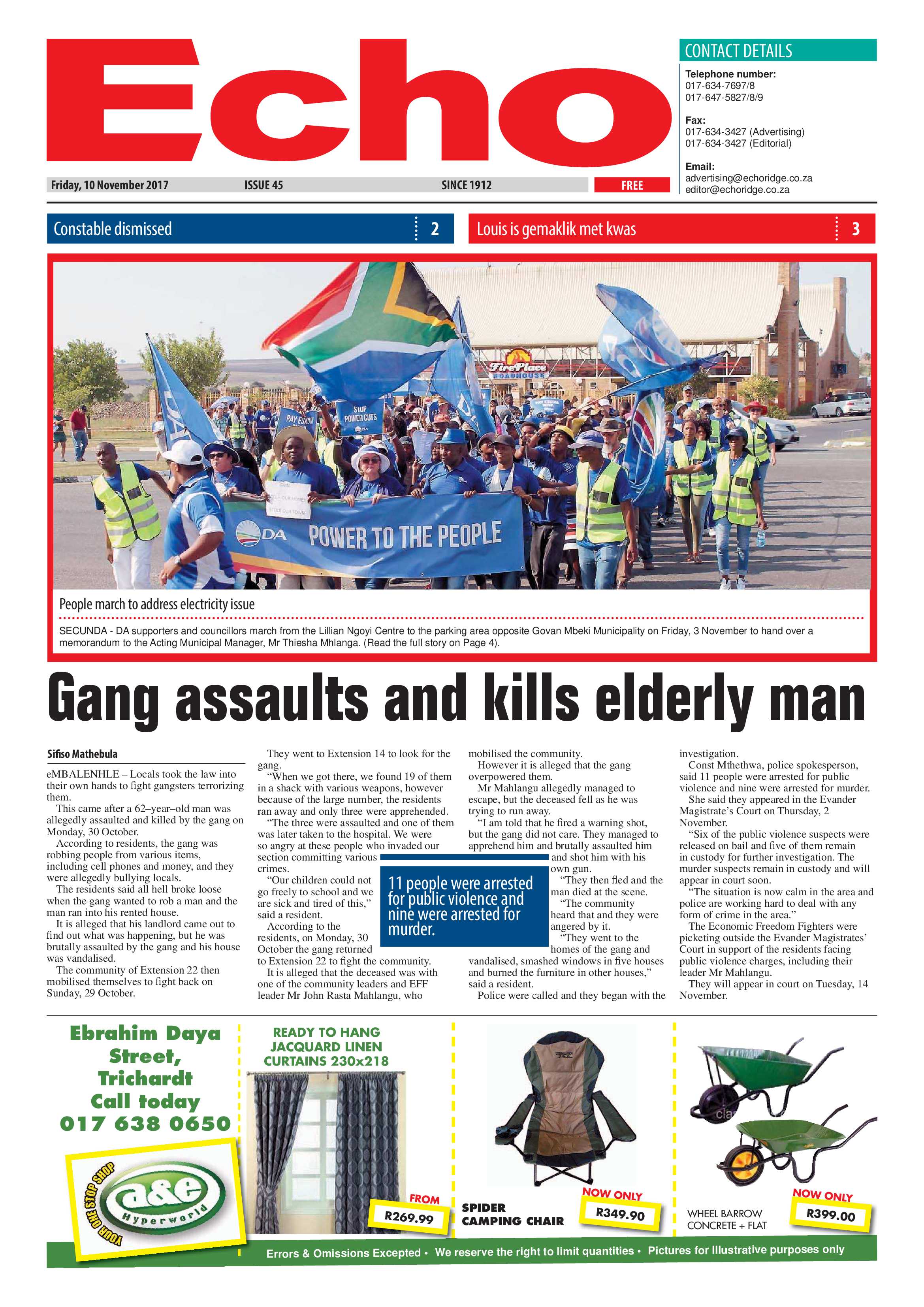 Echo, 10 November 2017 page 1