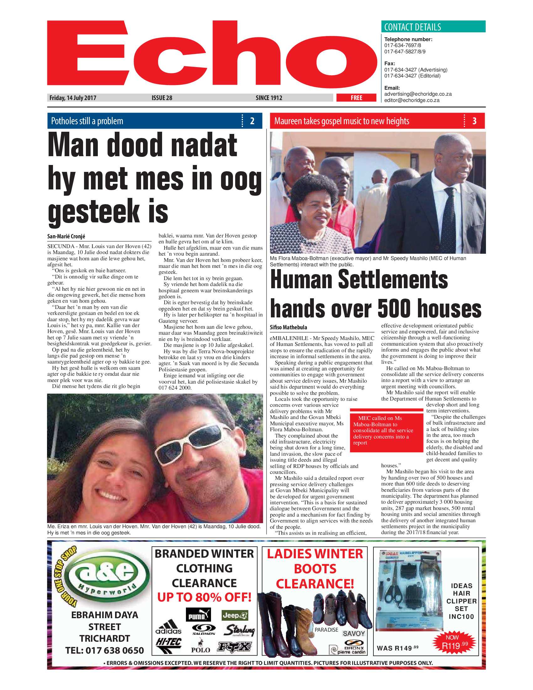 Echo, 14 July 2017 page 1