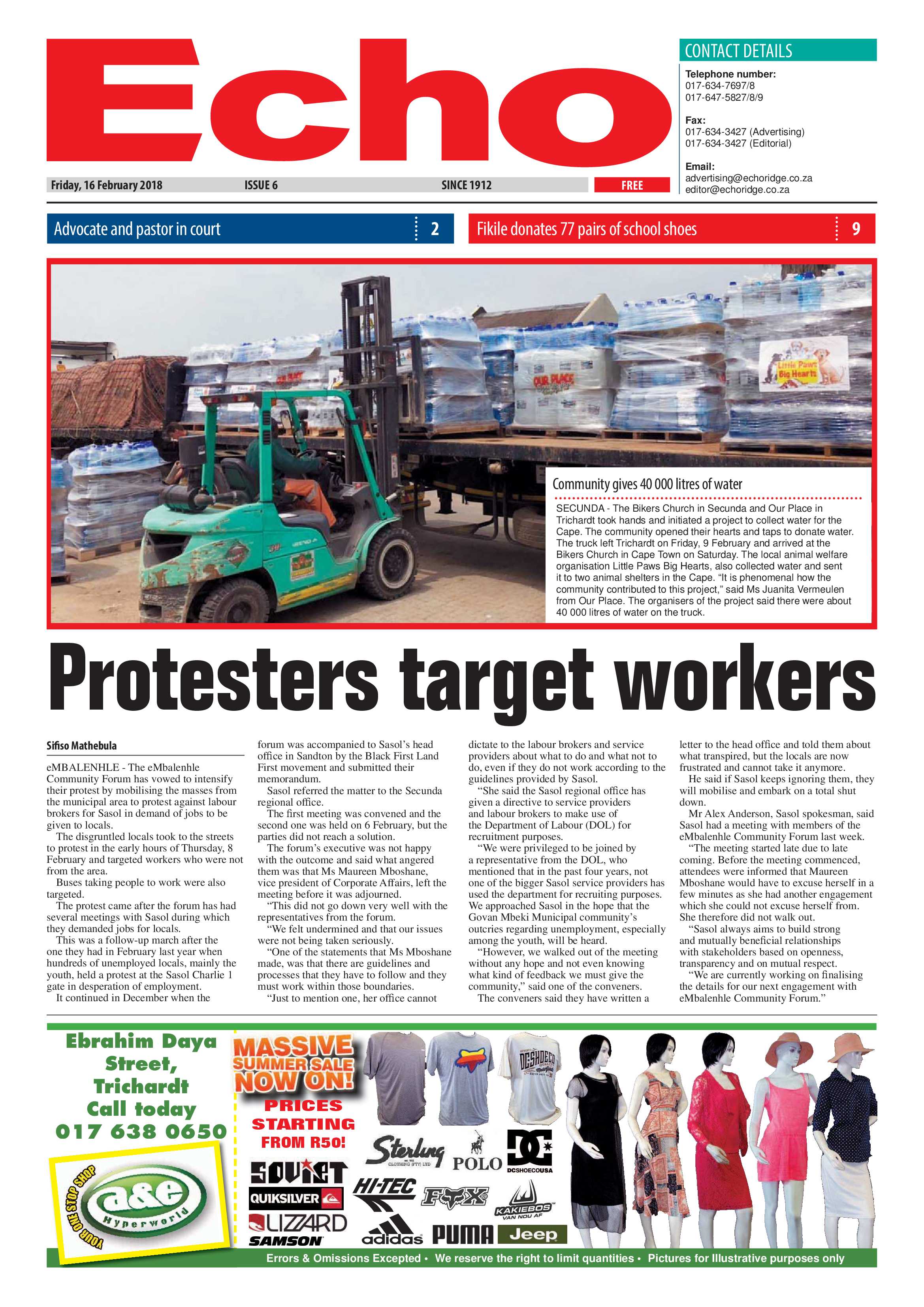 Echo, 16 February 2018 page 1