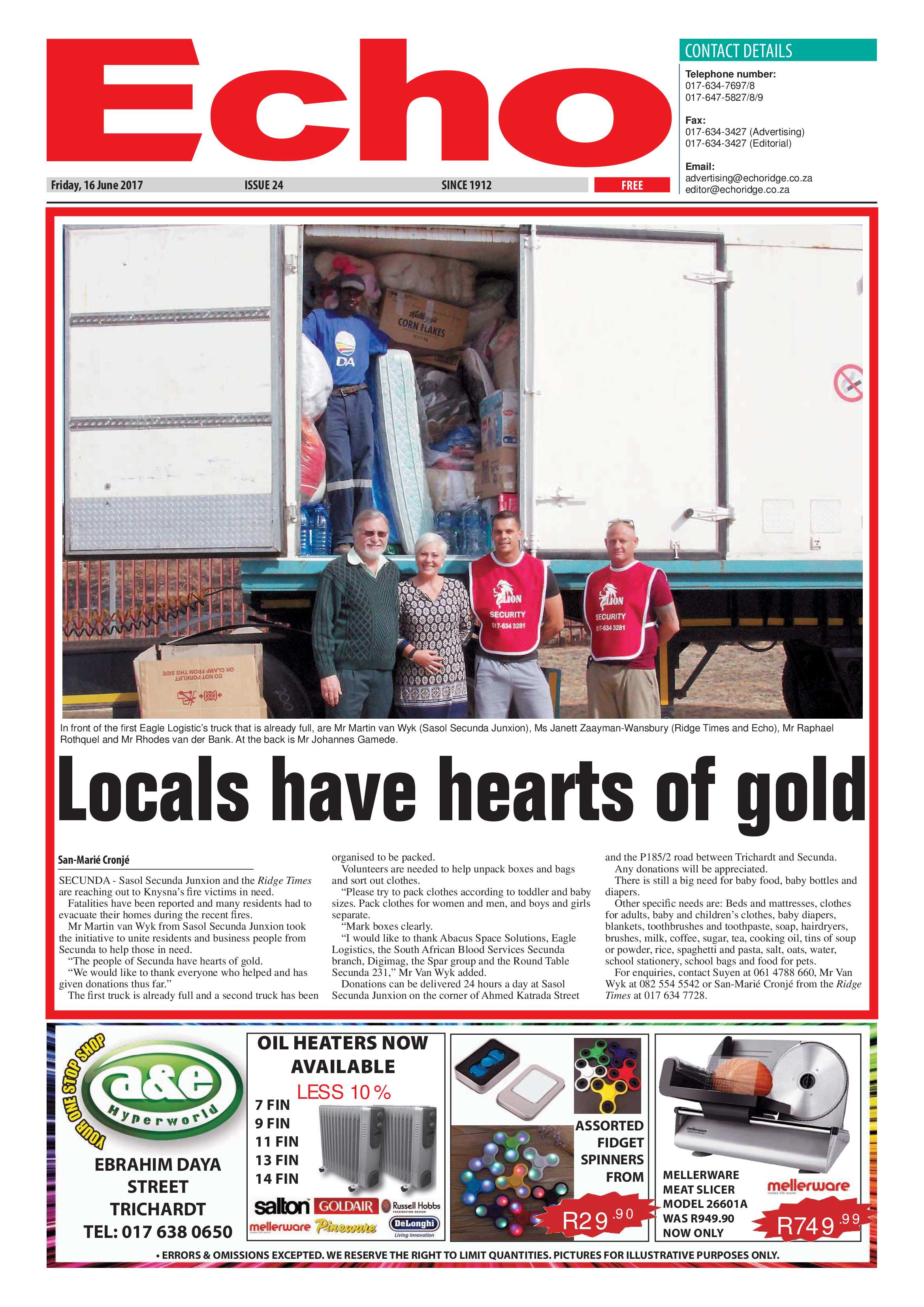 Echo, 16 June 2017 page 1