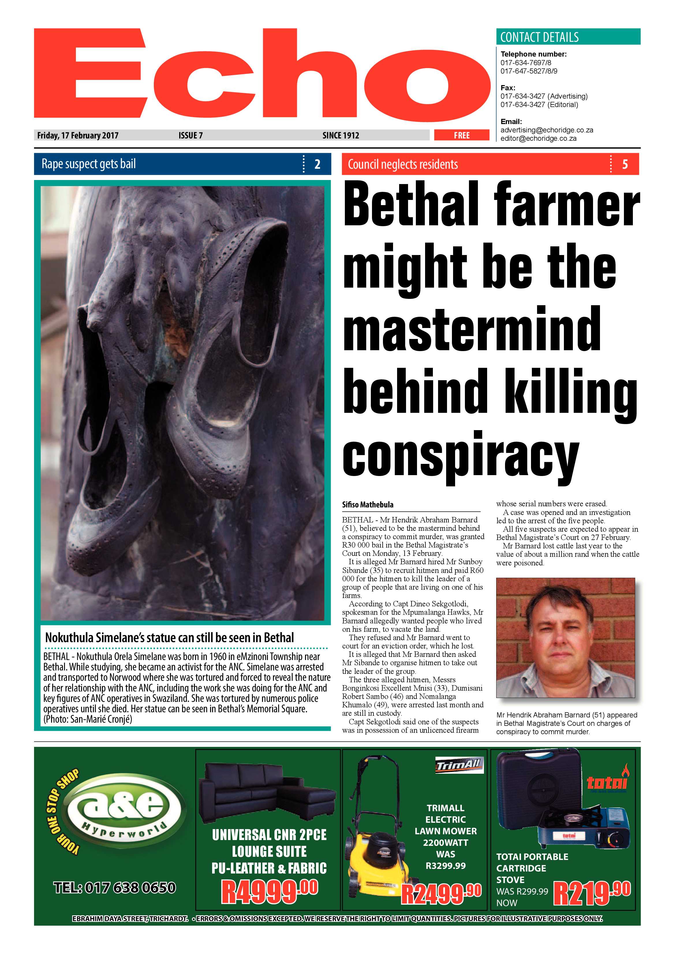Echo, 17 February 2017 page 1