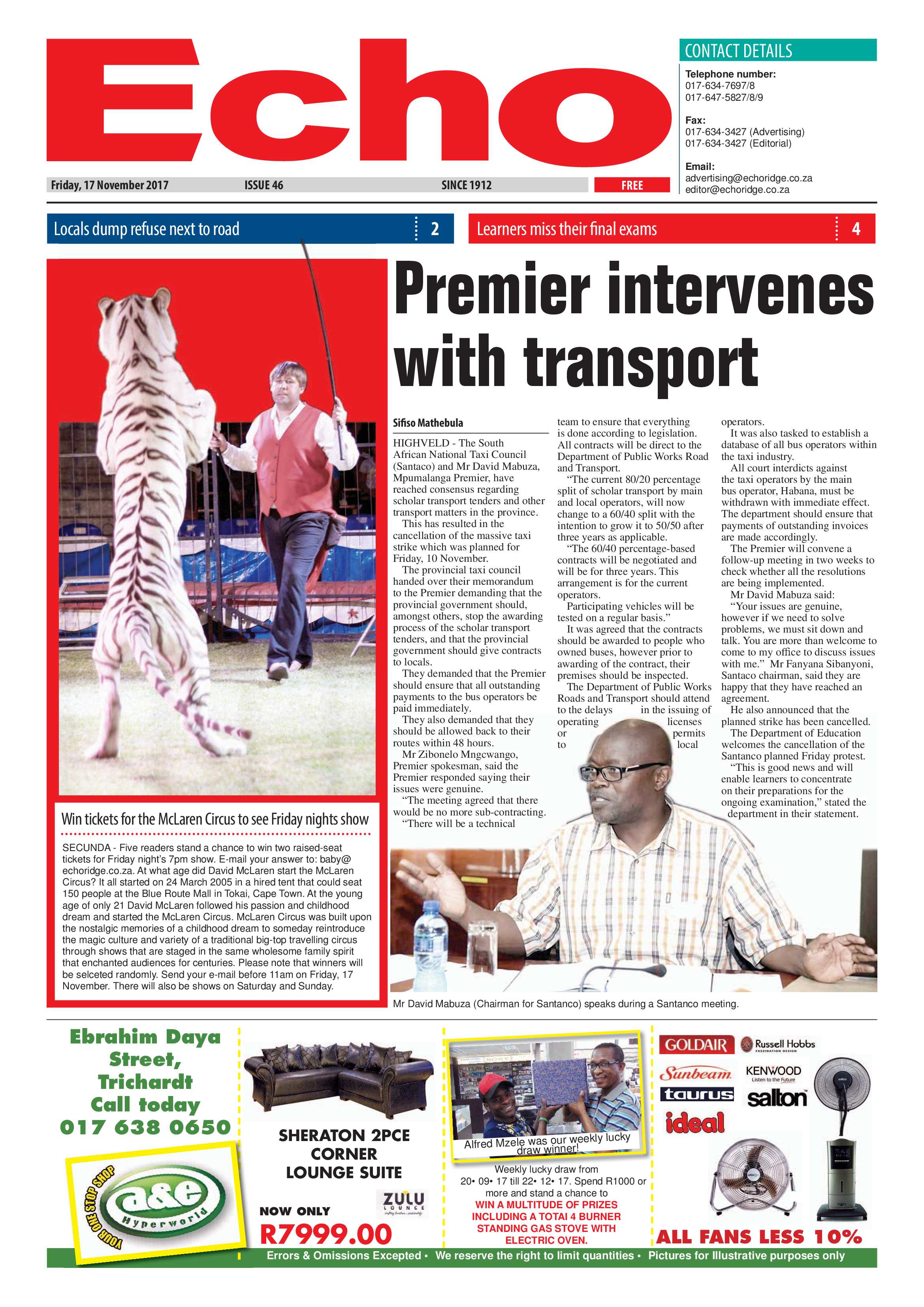 Echo, 17 November 2017 page 1