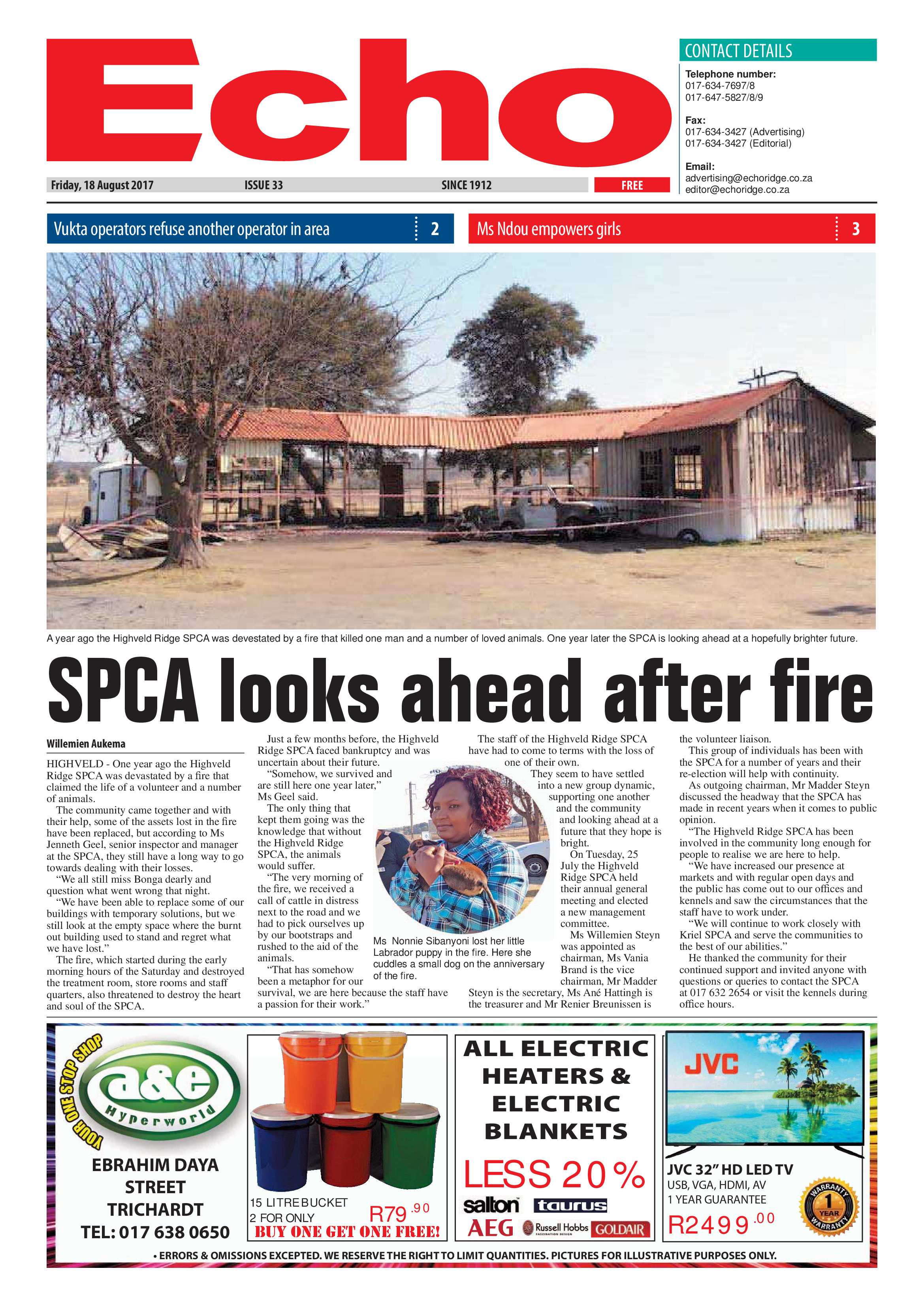Echo, 18 August 2017 page 1