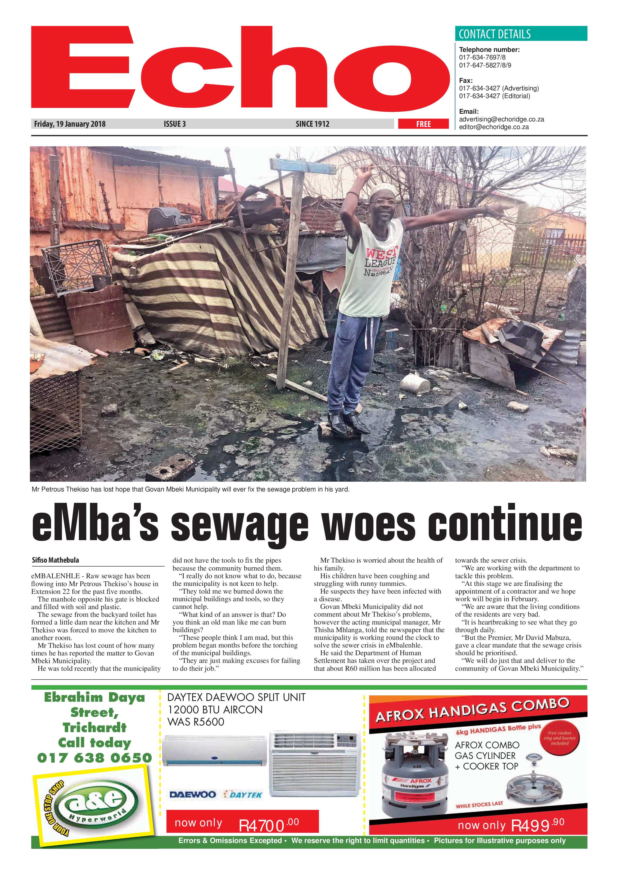 Echo, 19 January 2018 page 1