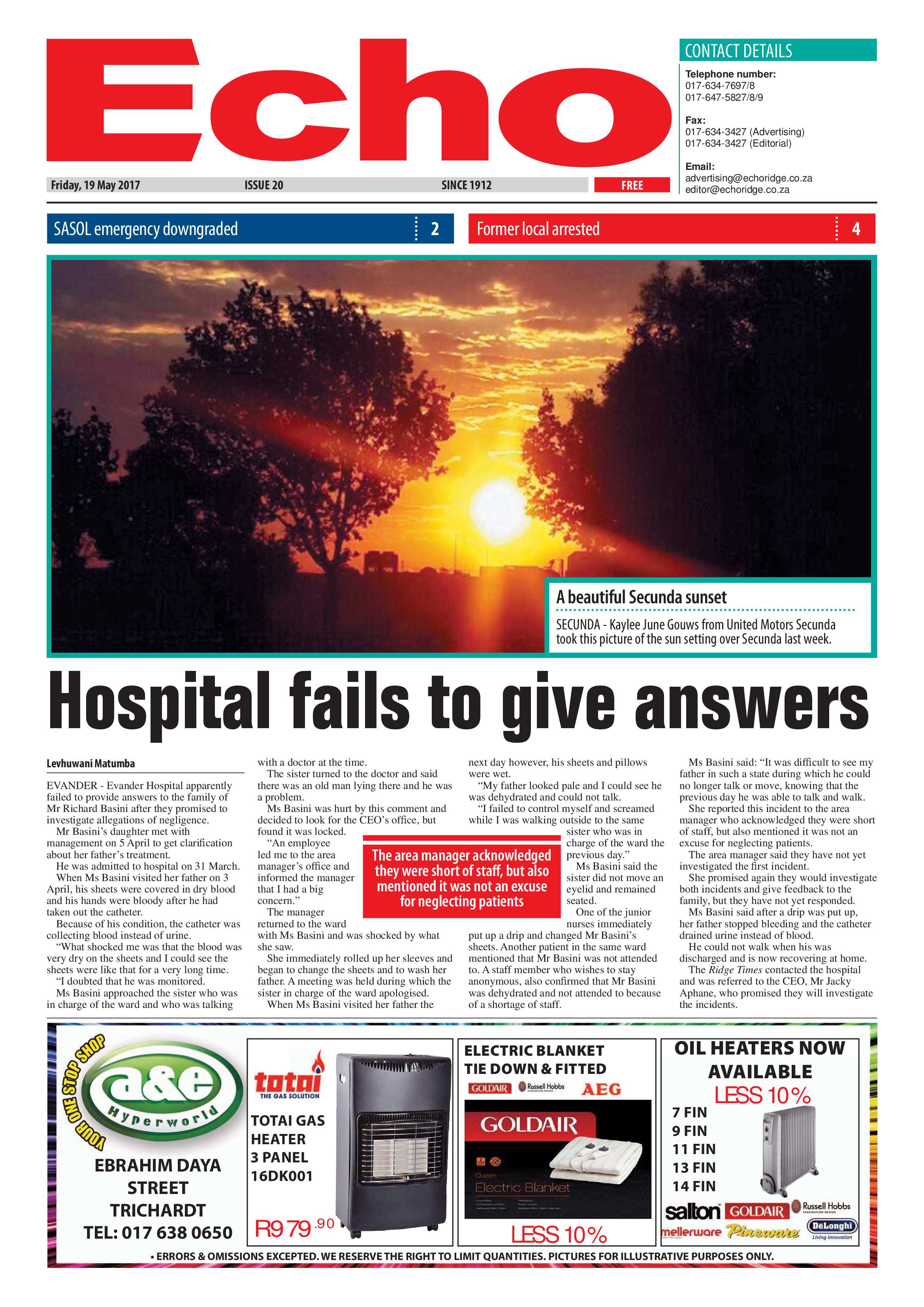 Echo, 19 May 2017 page 1