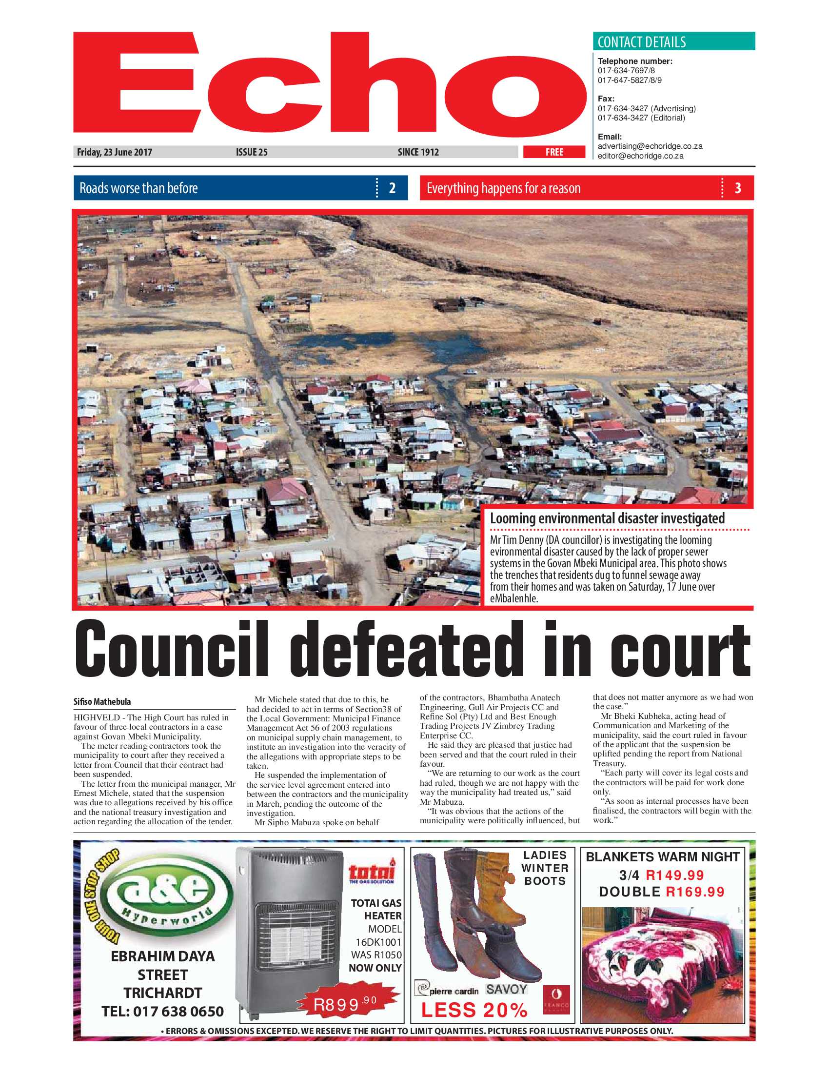 Echo, 23 June 2017 page 1