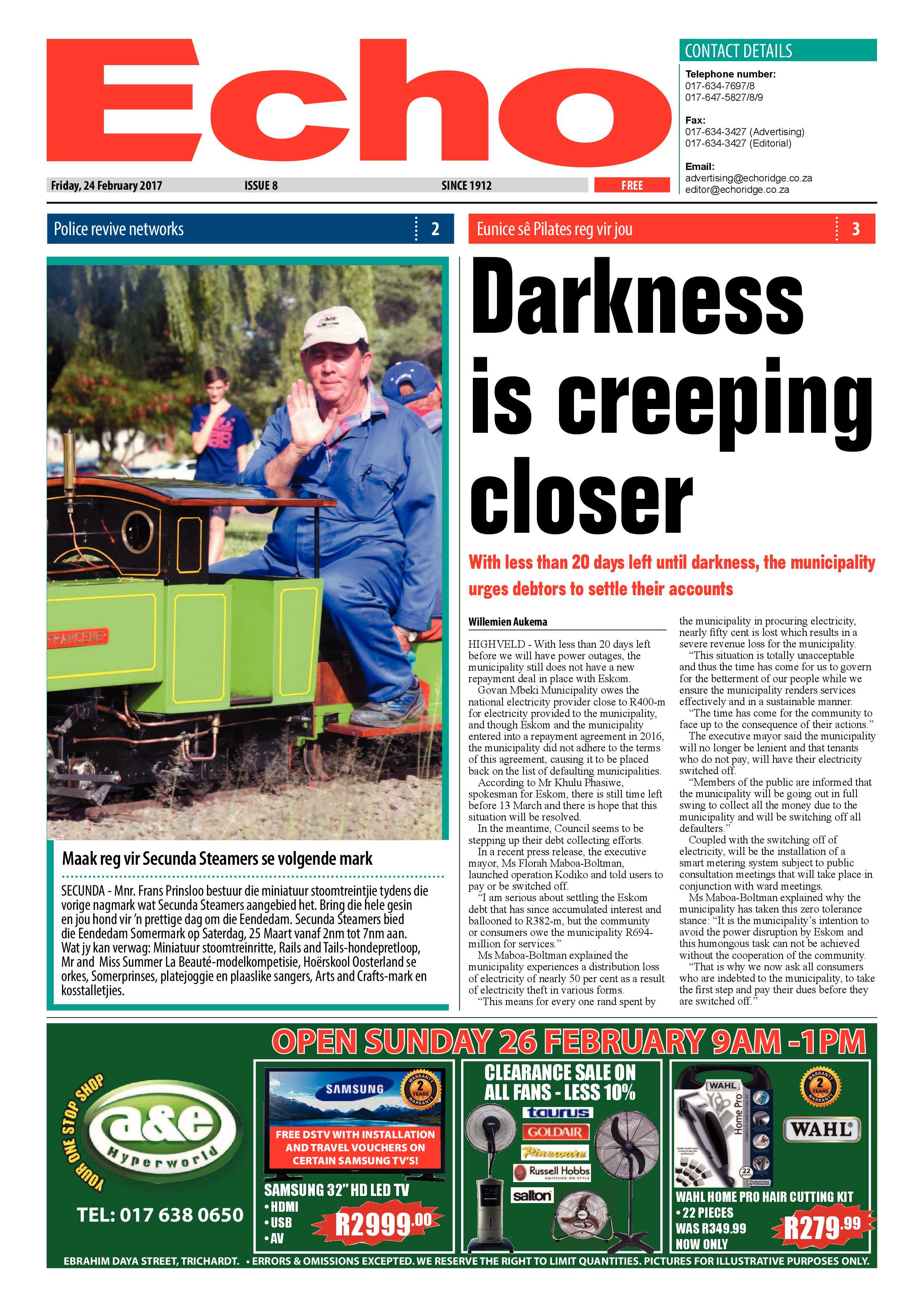 Echo, 24 February 2017 page 1