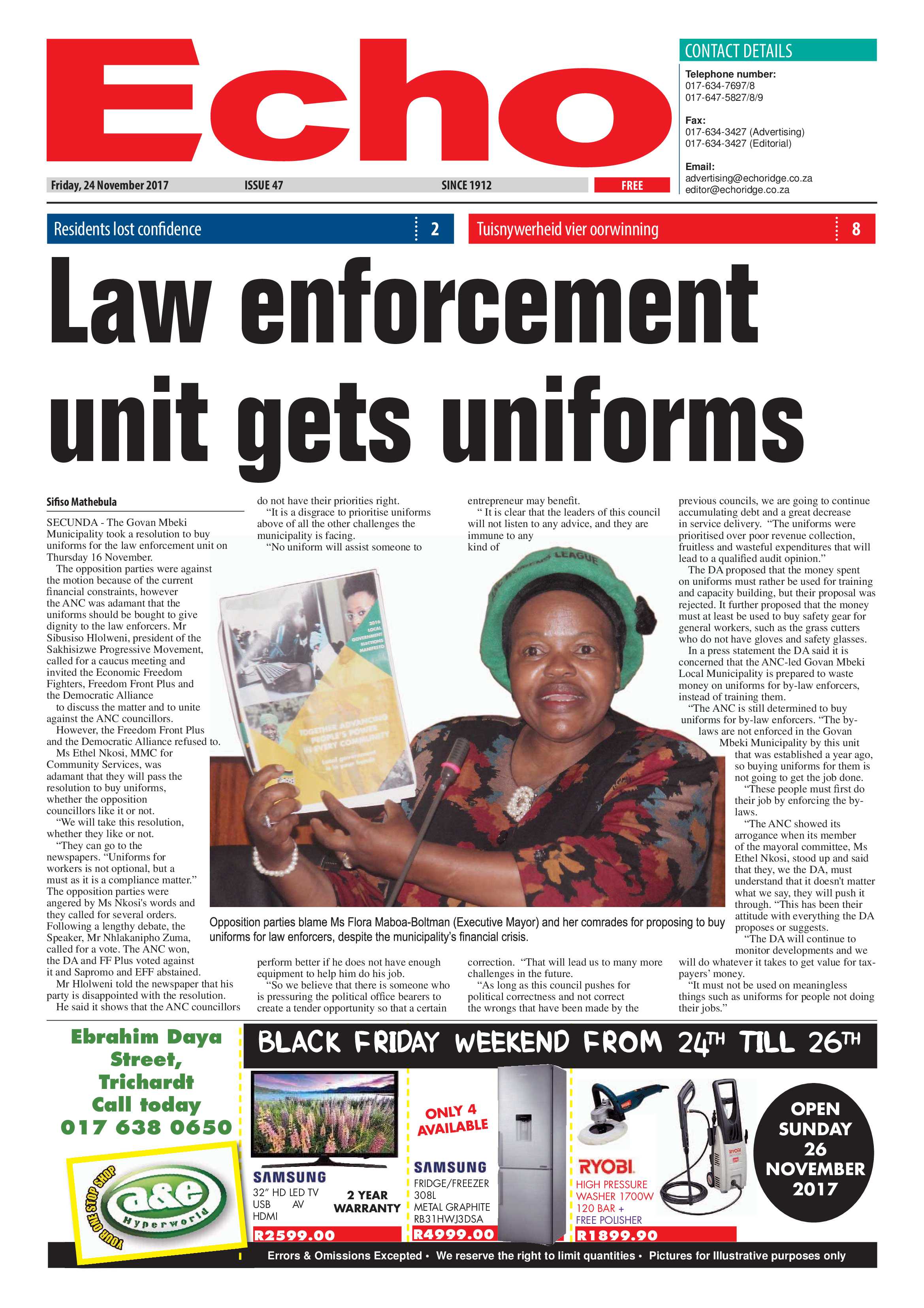 Echo, 24 November 2017 page 1