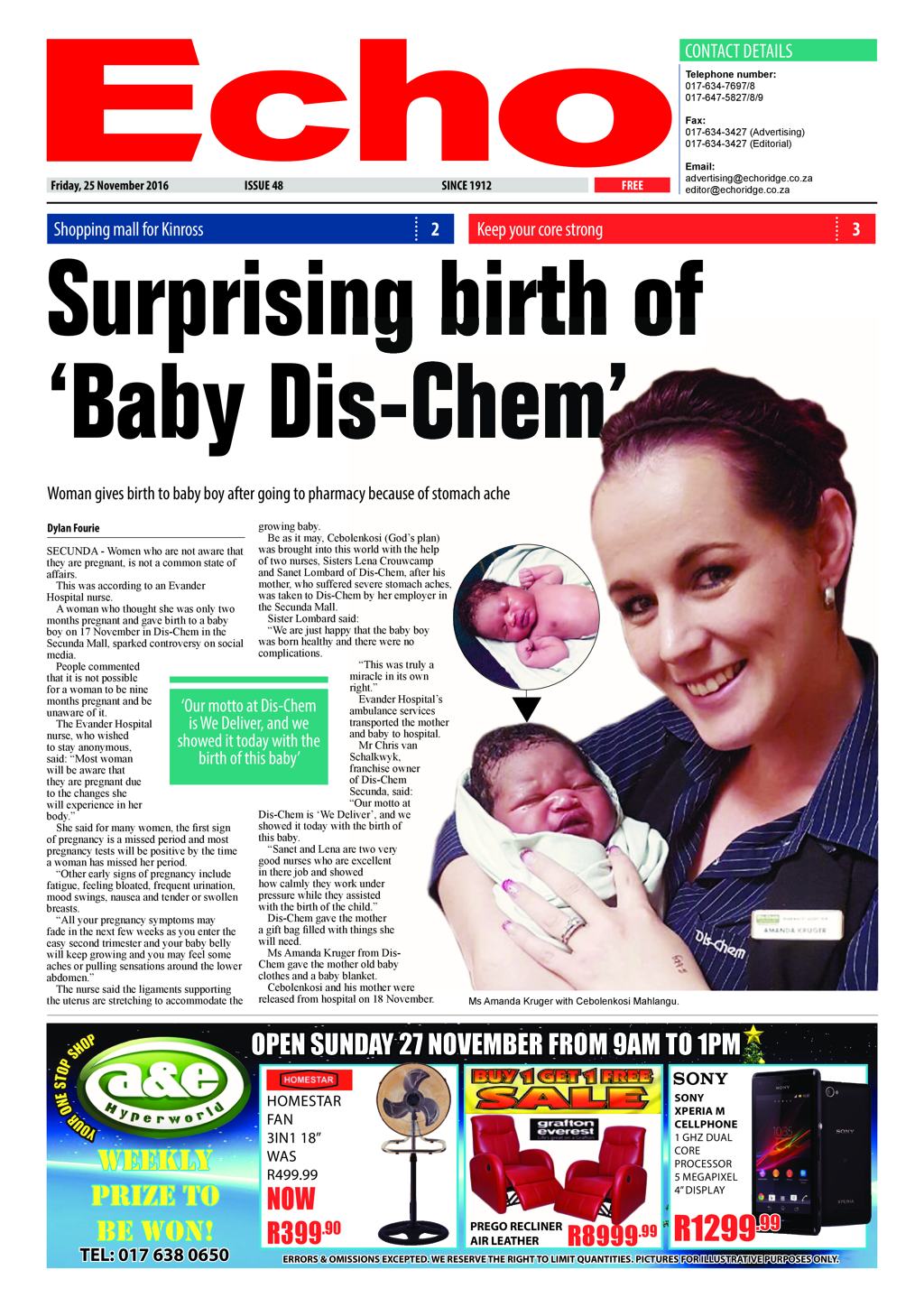 Echo, 25 November 2016 page 1
