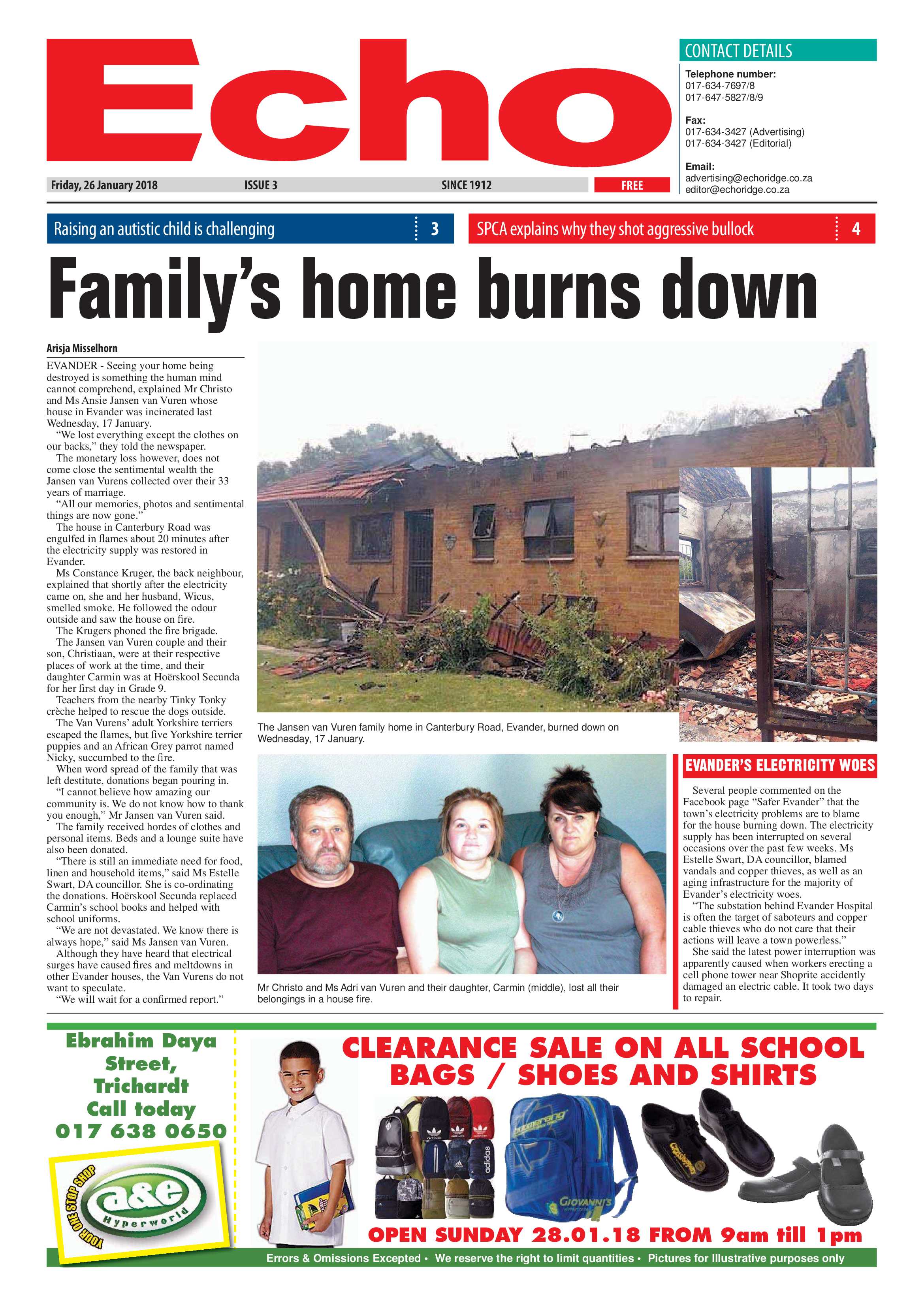 Echo, 26 January 2018 page 1