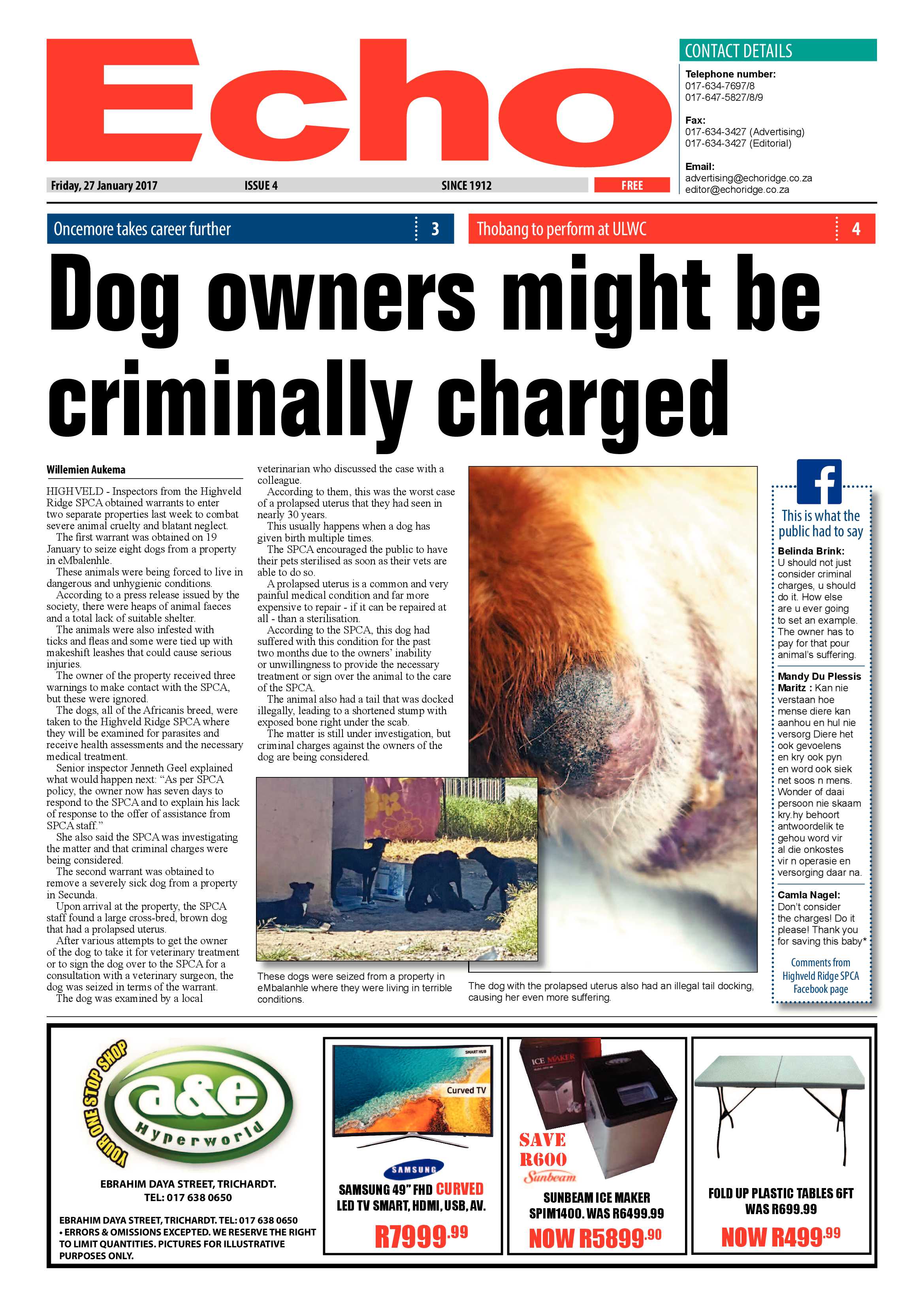 Echo, 27 January 2017 page 1