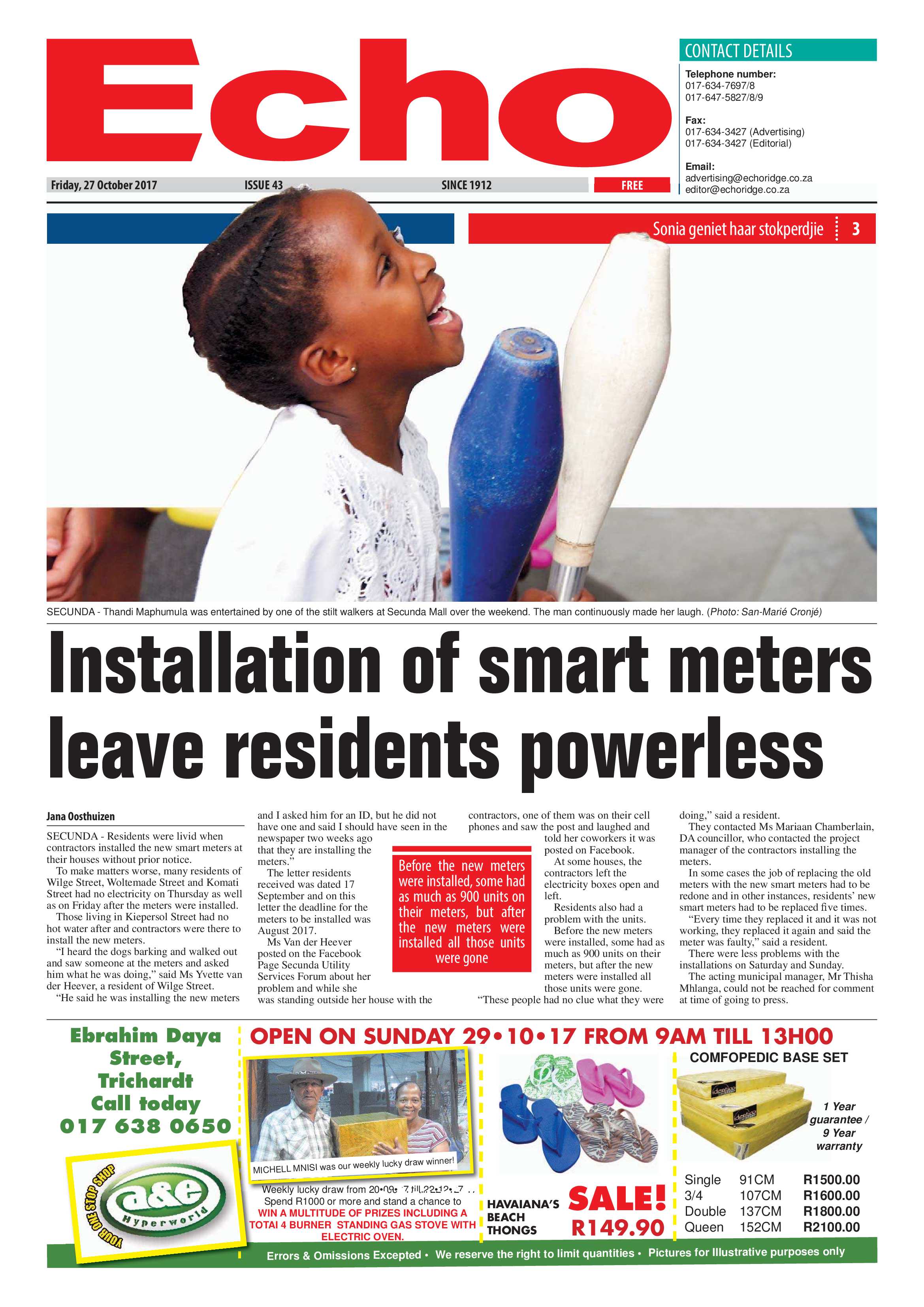 Echo, 27 October 2017 page 1