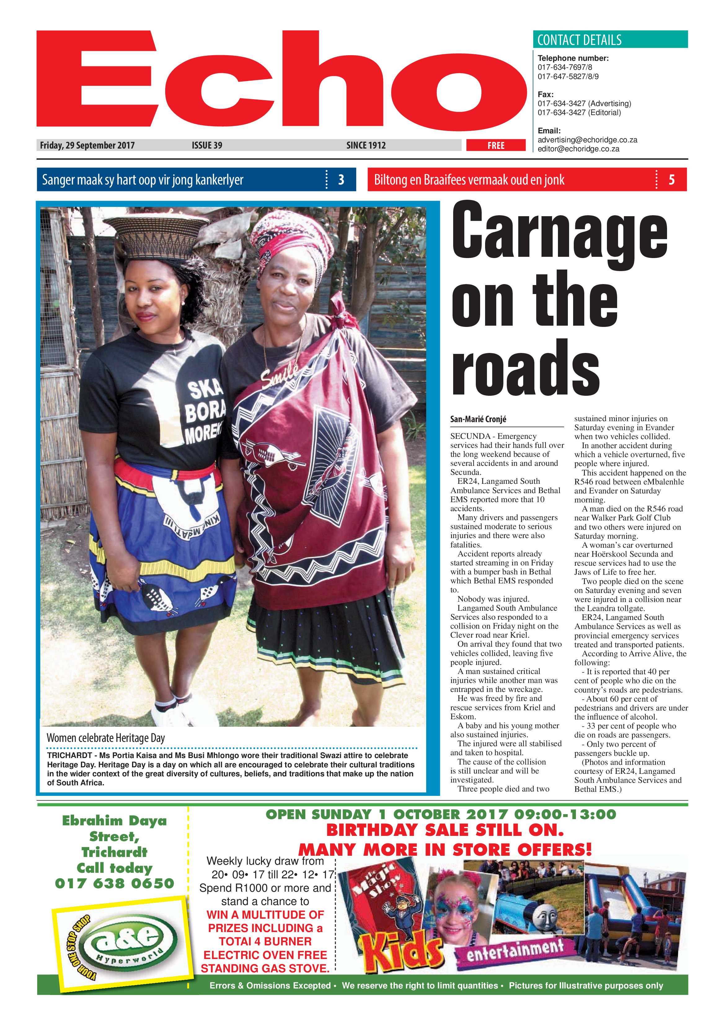 Echo, 29 September 2017 page 1