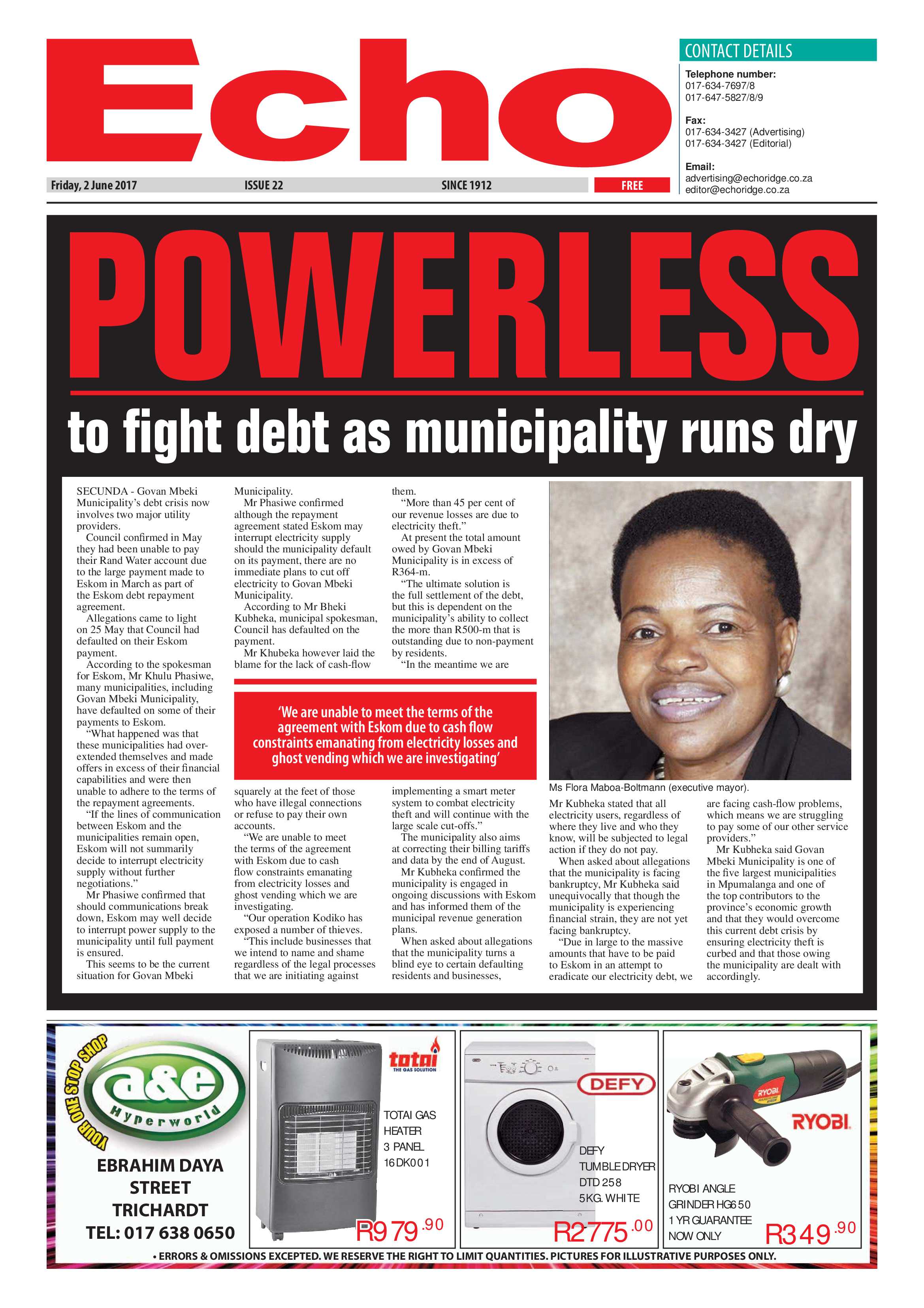 Echo, 2 June 2017 page 1