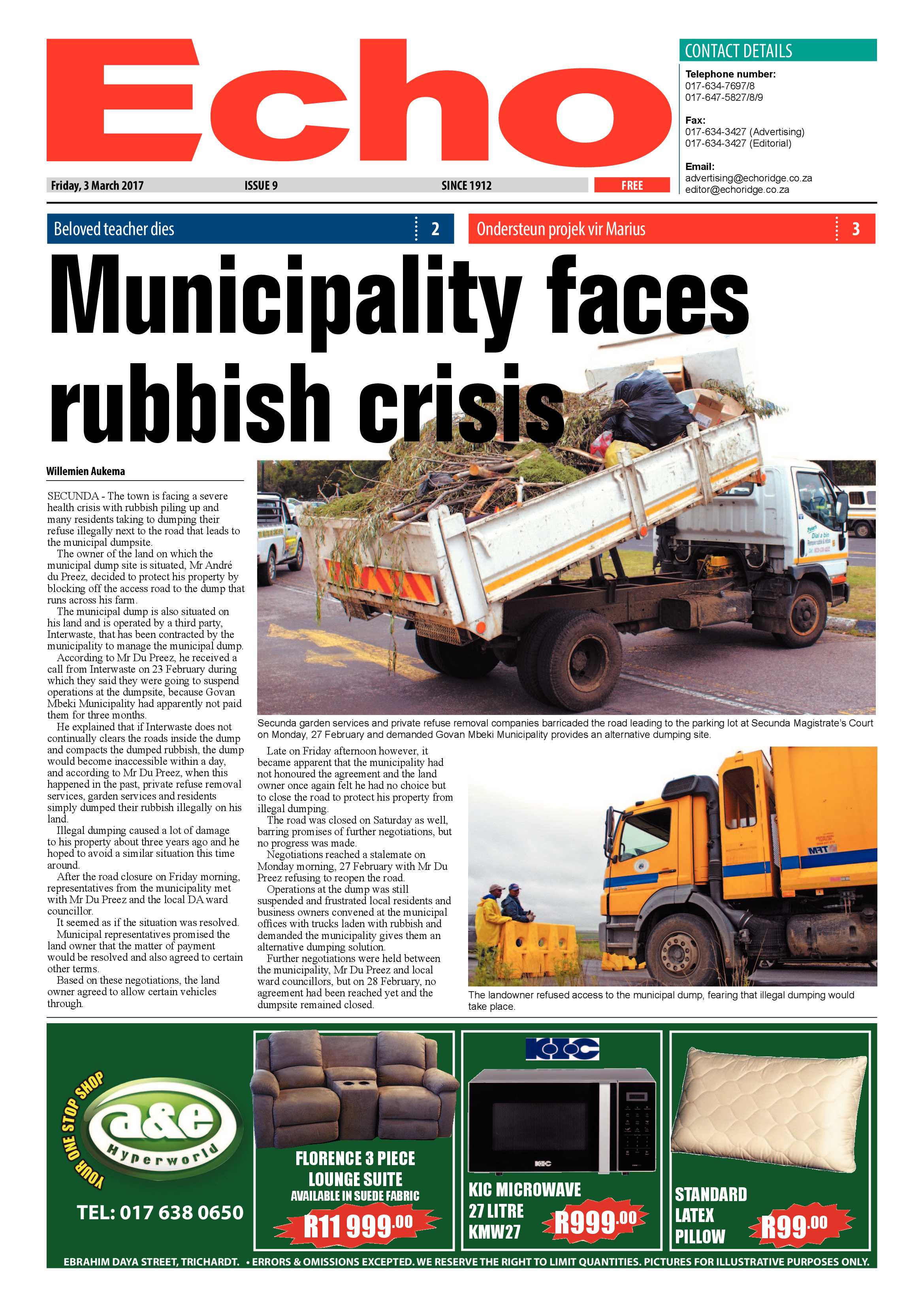 Echo, 3 March 2017 page 1