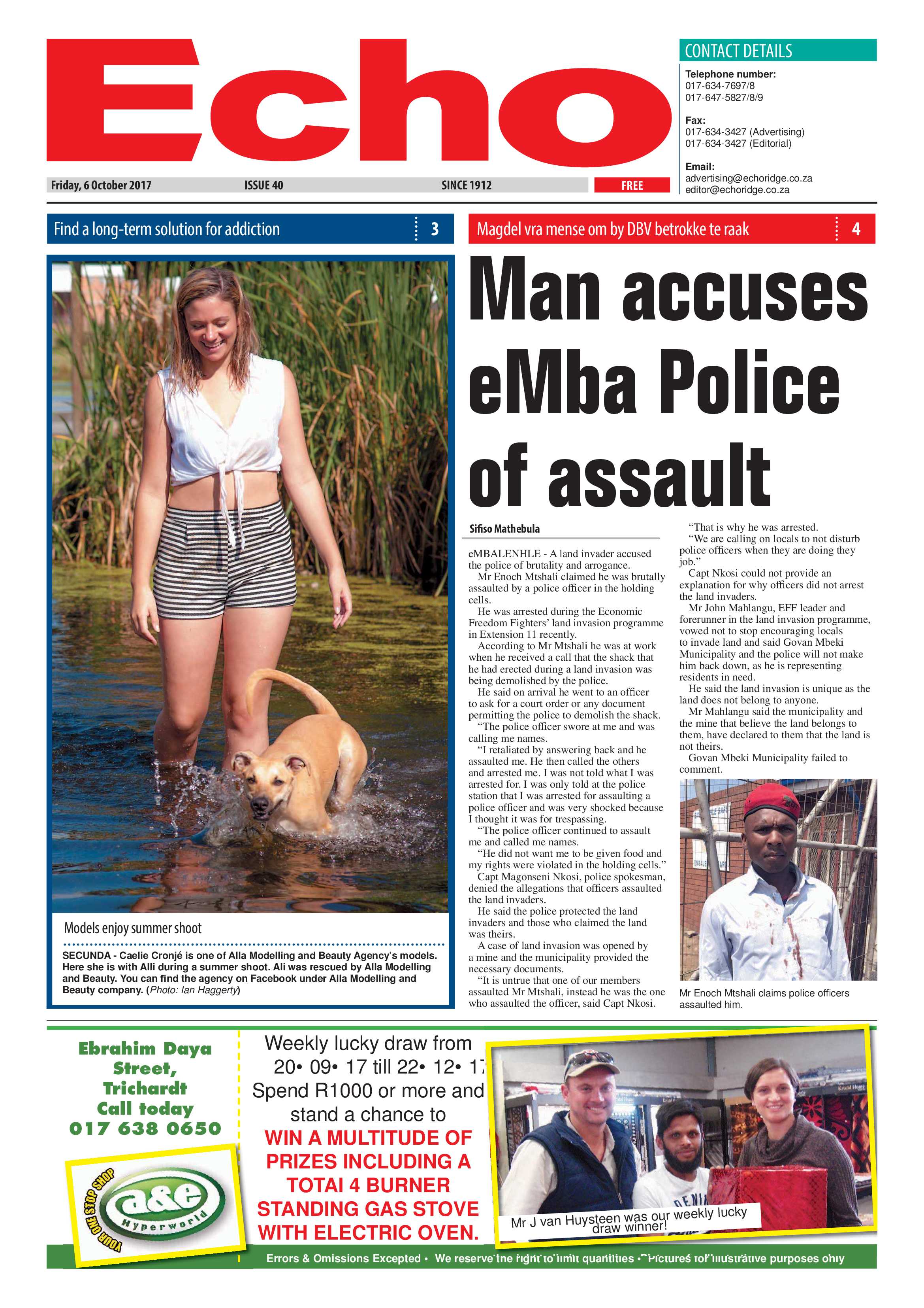 Echo, 6 October 2017 page 1