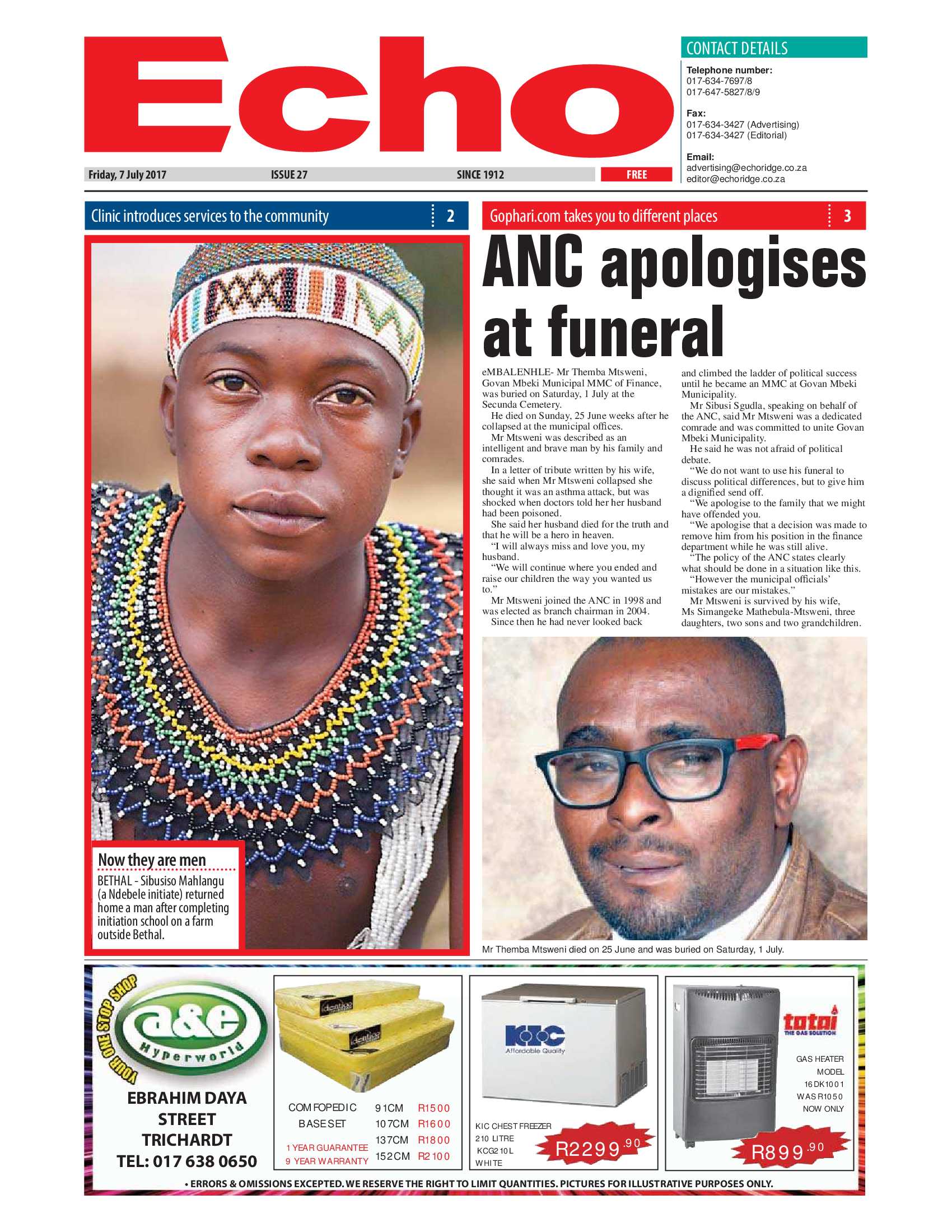 Echo, 7 July 2017 page 1