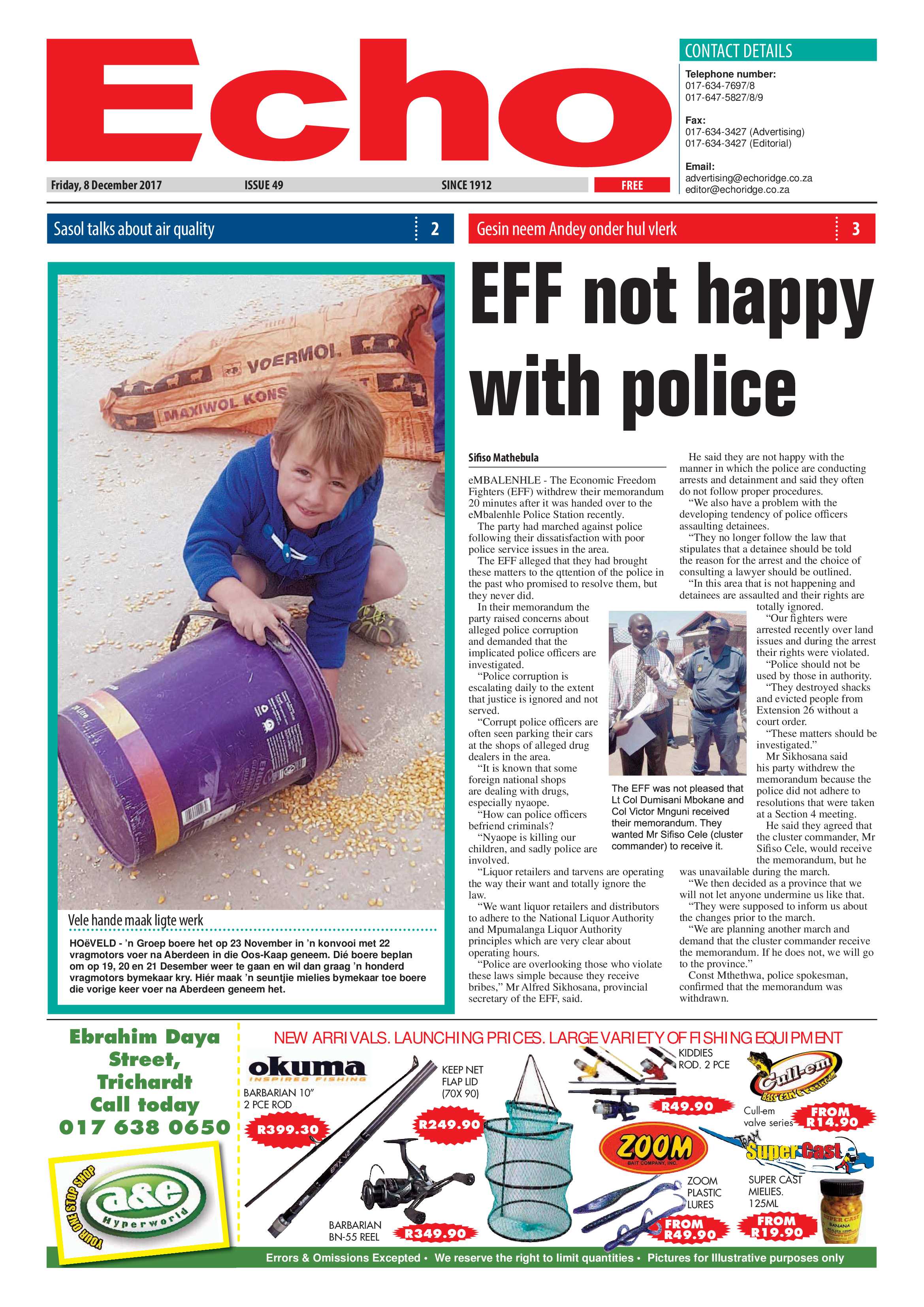 Echo, 8 December 2017 page 1