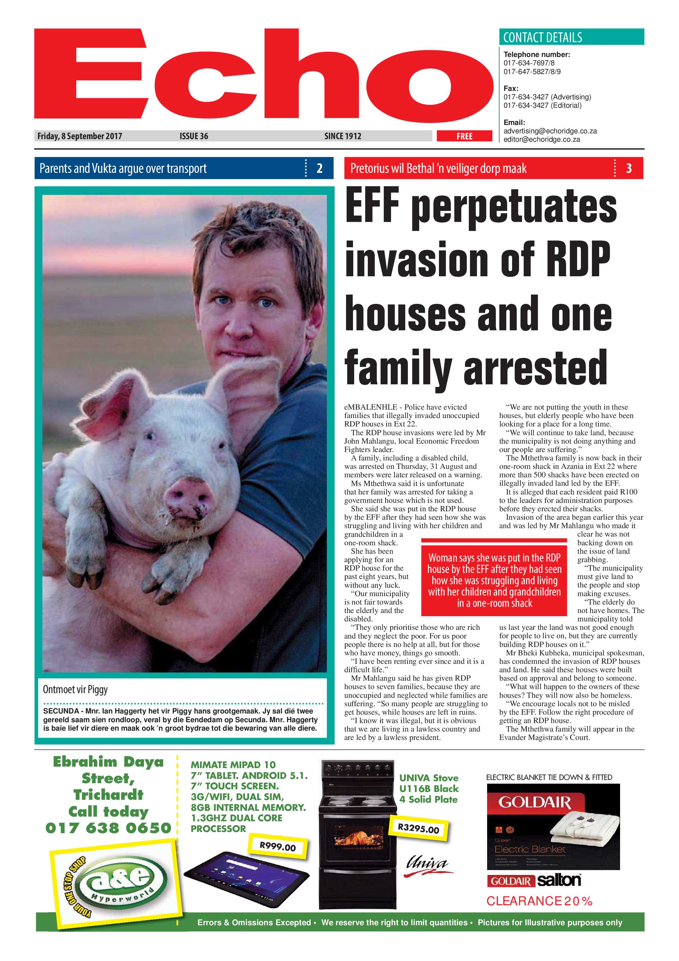 Echo, 8 September 2017 page 1