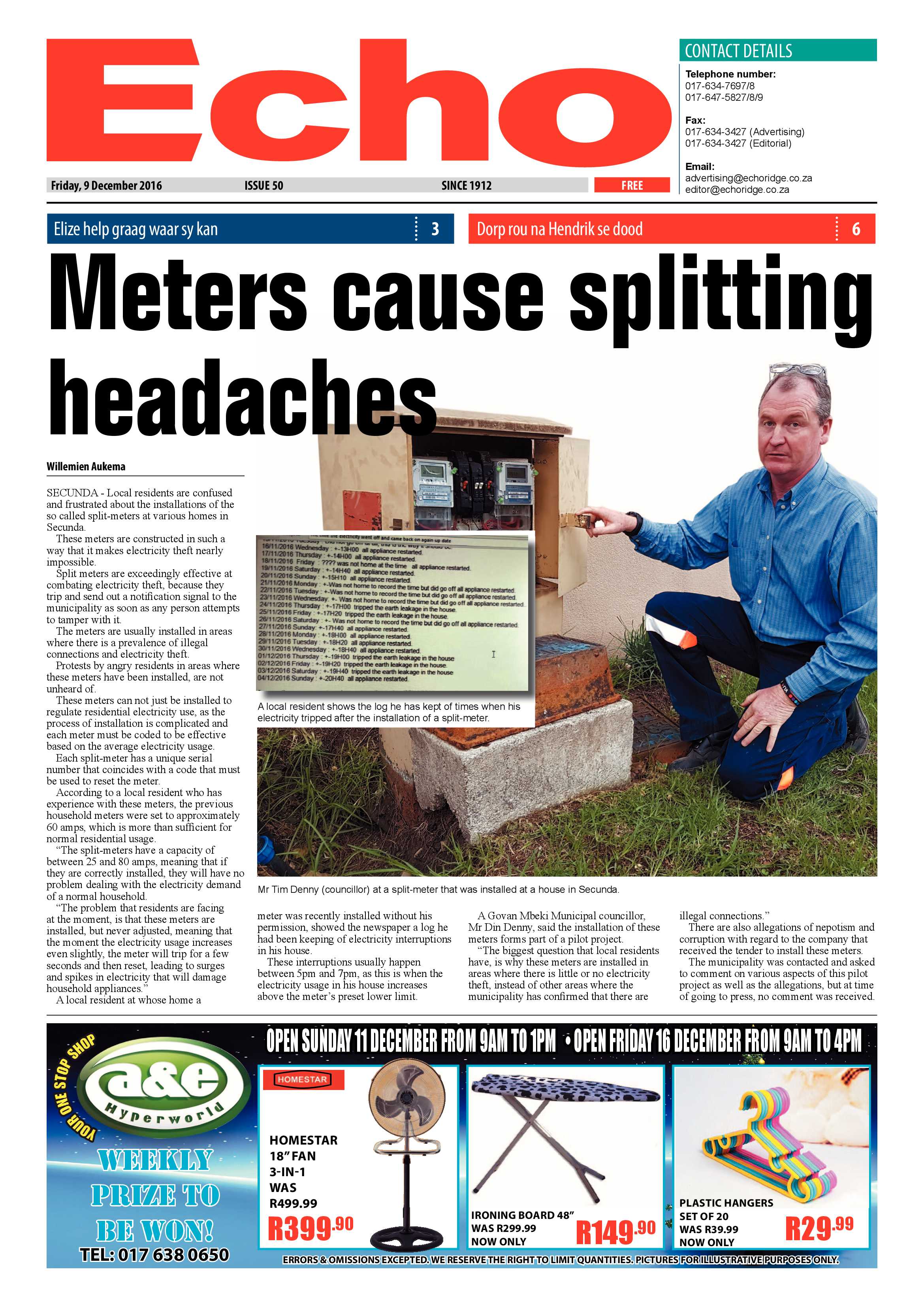Echo, 9 December 2016 page 1