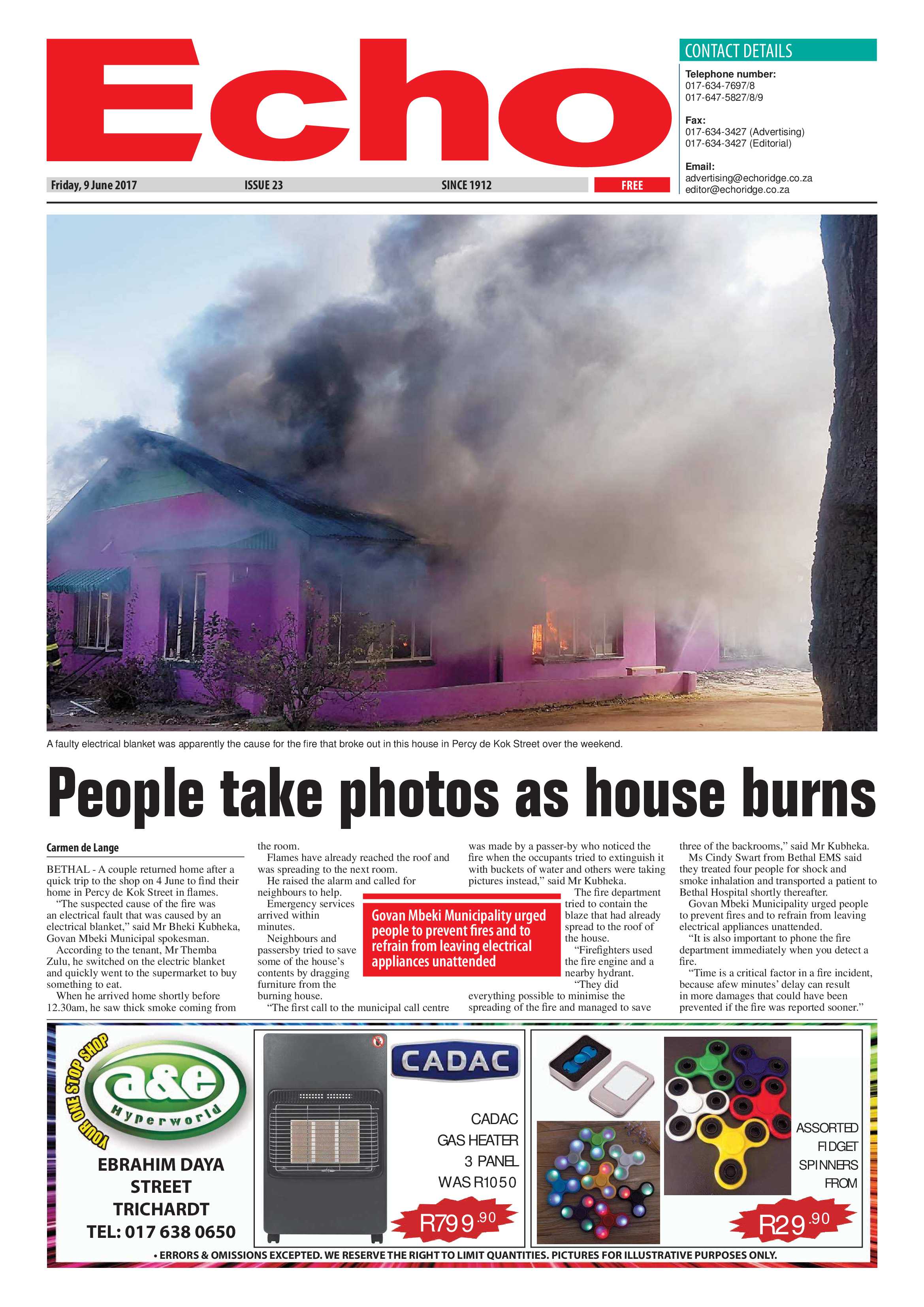 Echo, 9 June 2017 page 1