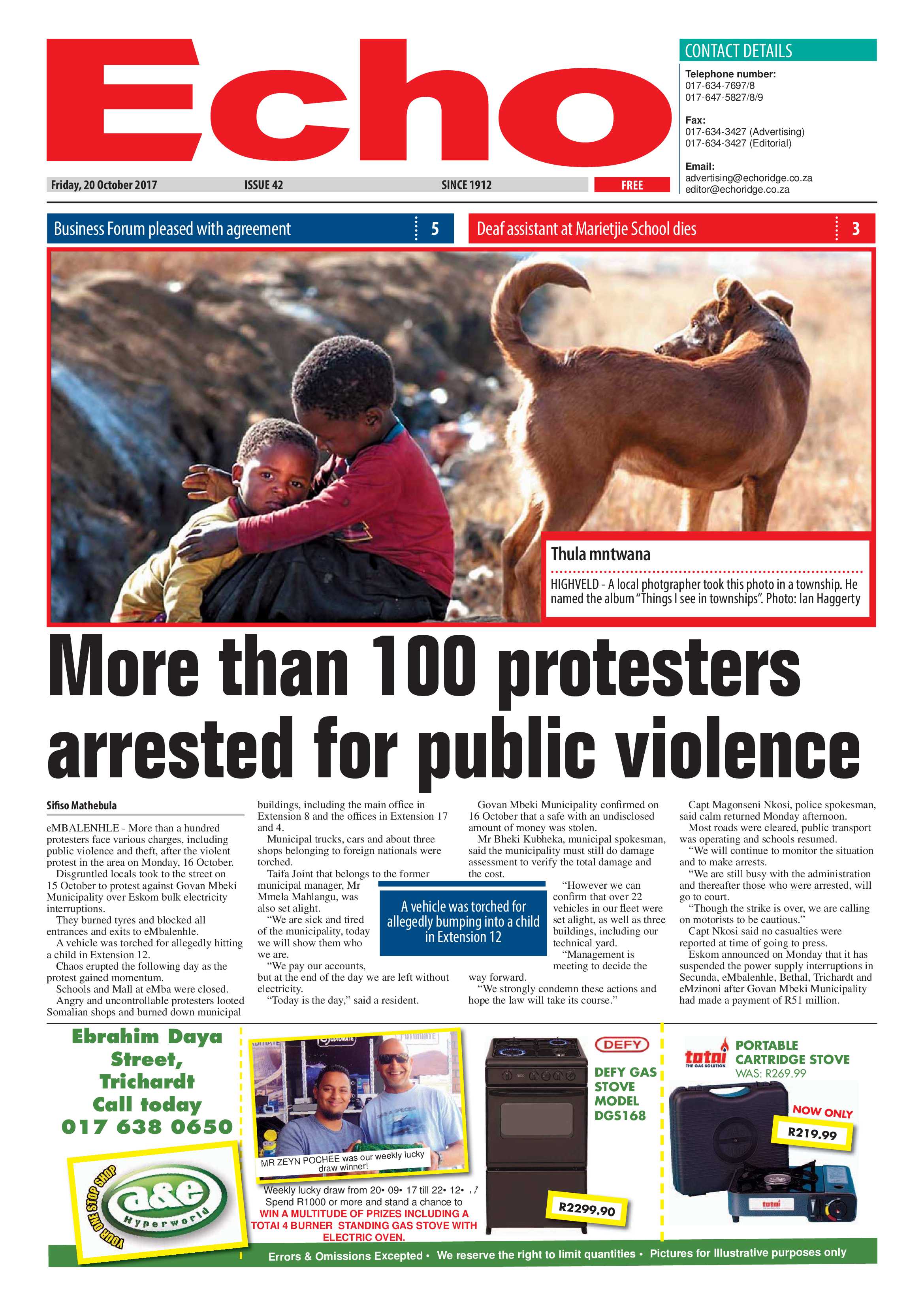 Echo, 20 October 2017 page 1