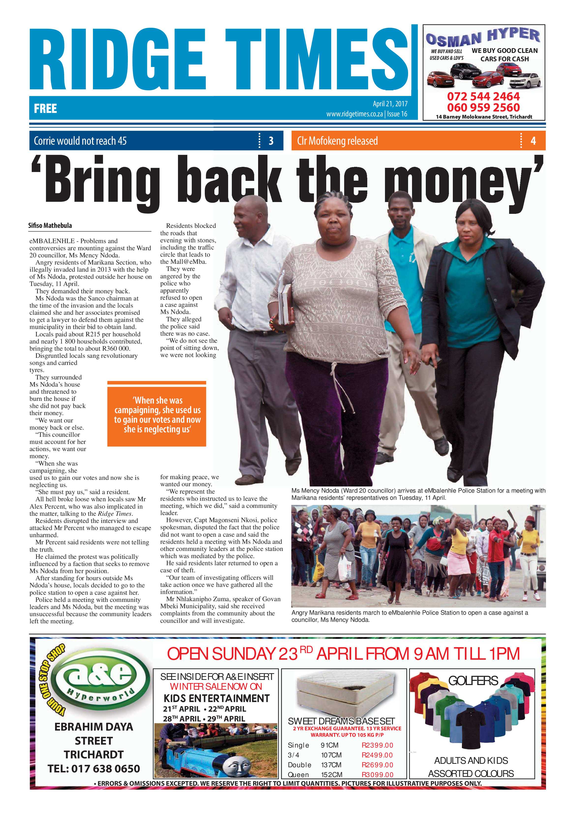 Ridge Times, 21 April 2017 page 1