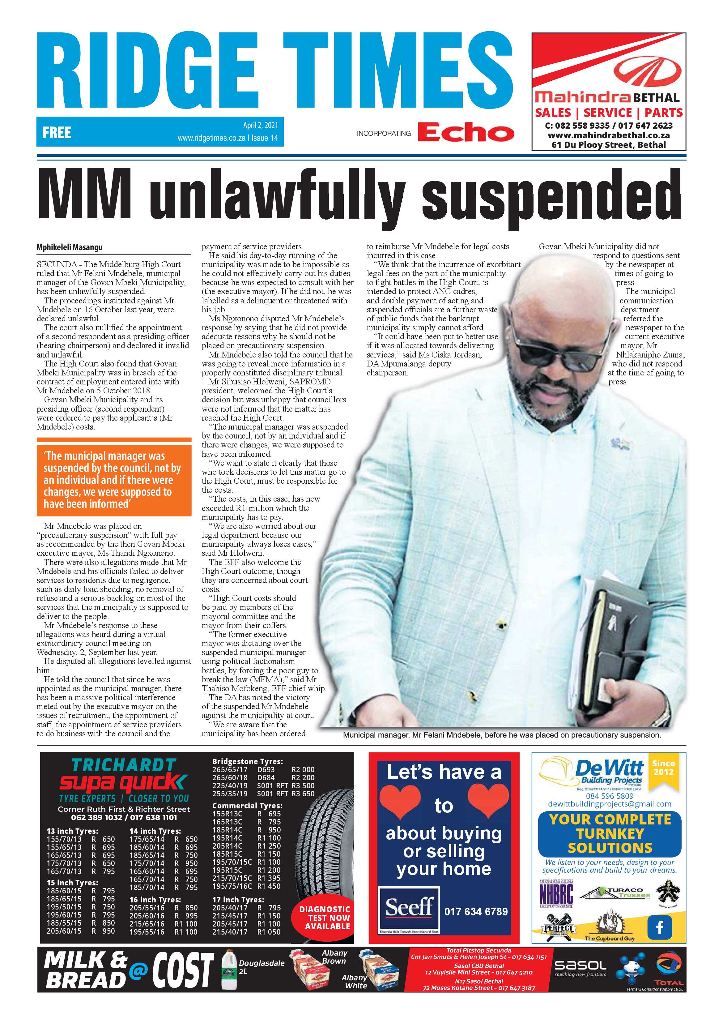 Ridge Times 02 April 2021 page 1