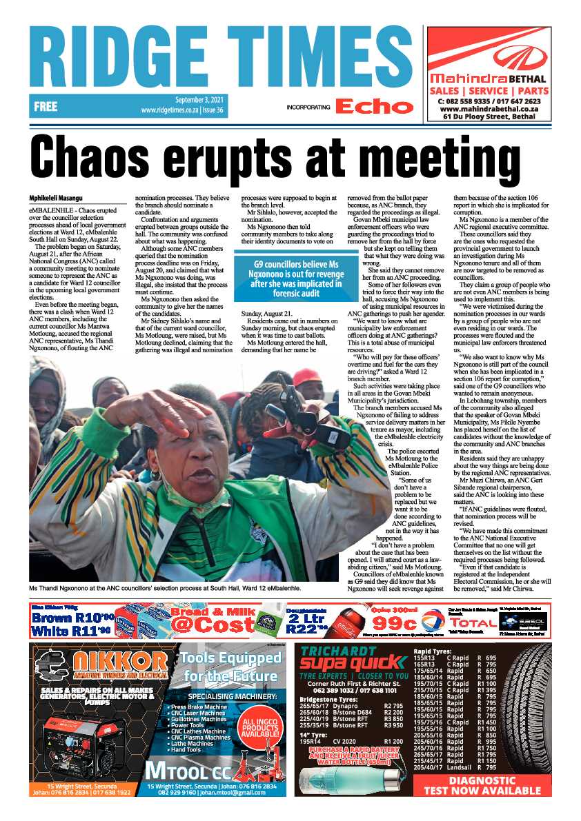Ridge Times 03 September 2021 page 1