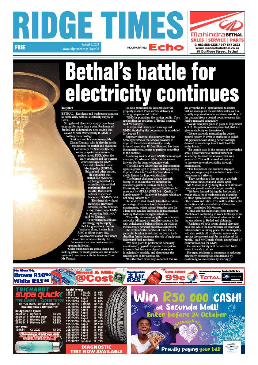 Ridge Times 06 August 2021 page 1