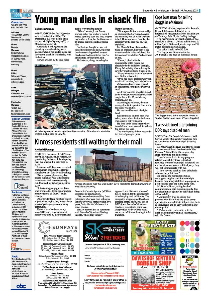 Ridge Times 06 August 2021 page 2