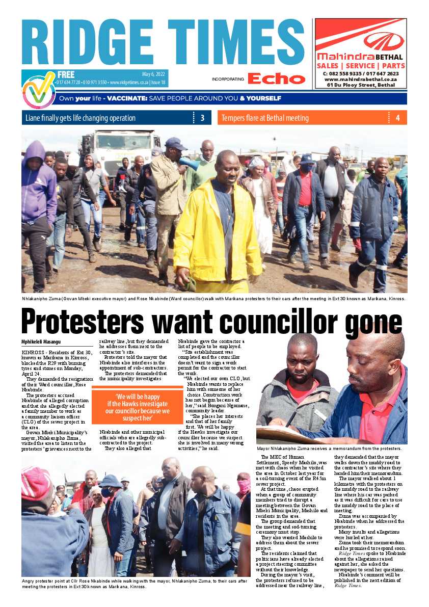 Ridge Times 06 May 2022 page 1