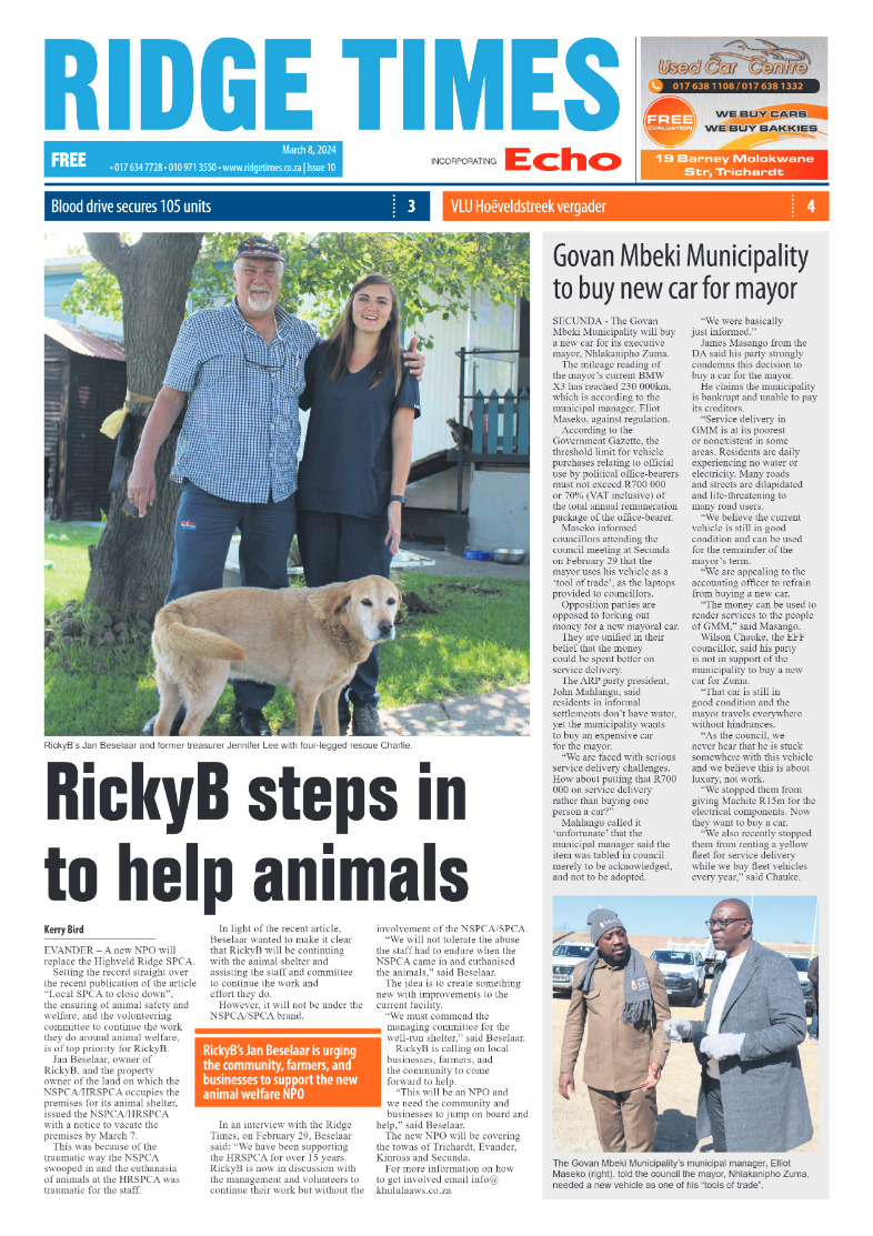 Ridge Times 08 March 2024. page 1