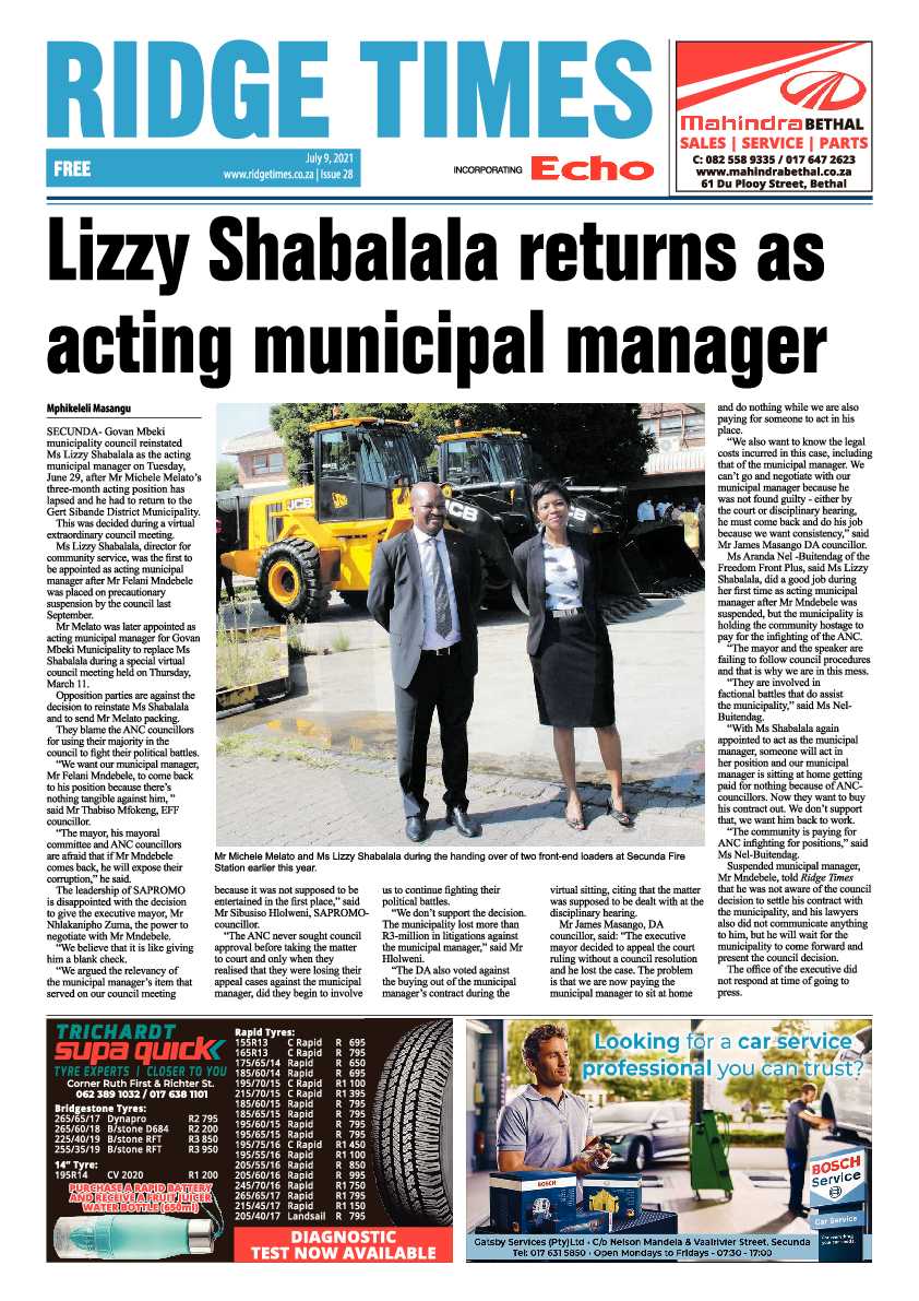 Ridge Times 09 July 2021 page 1