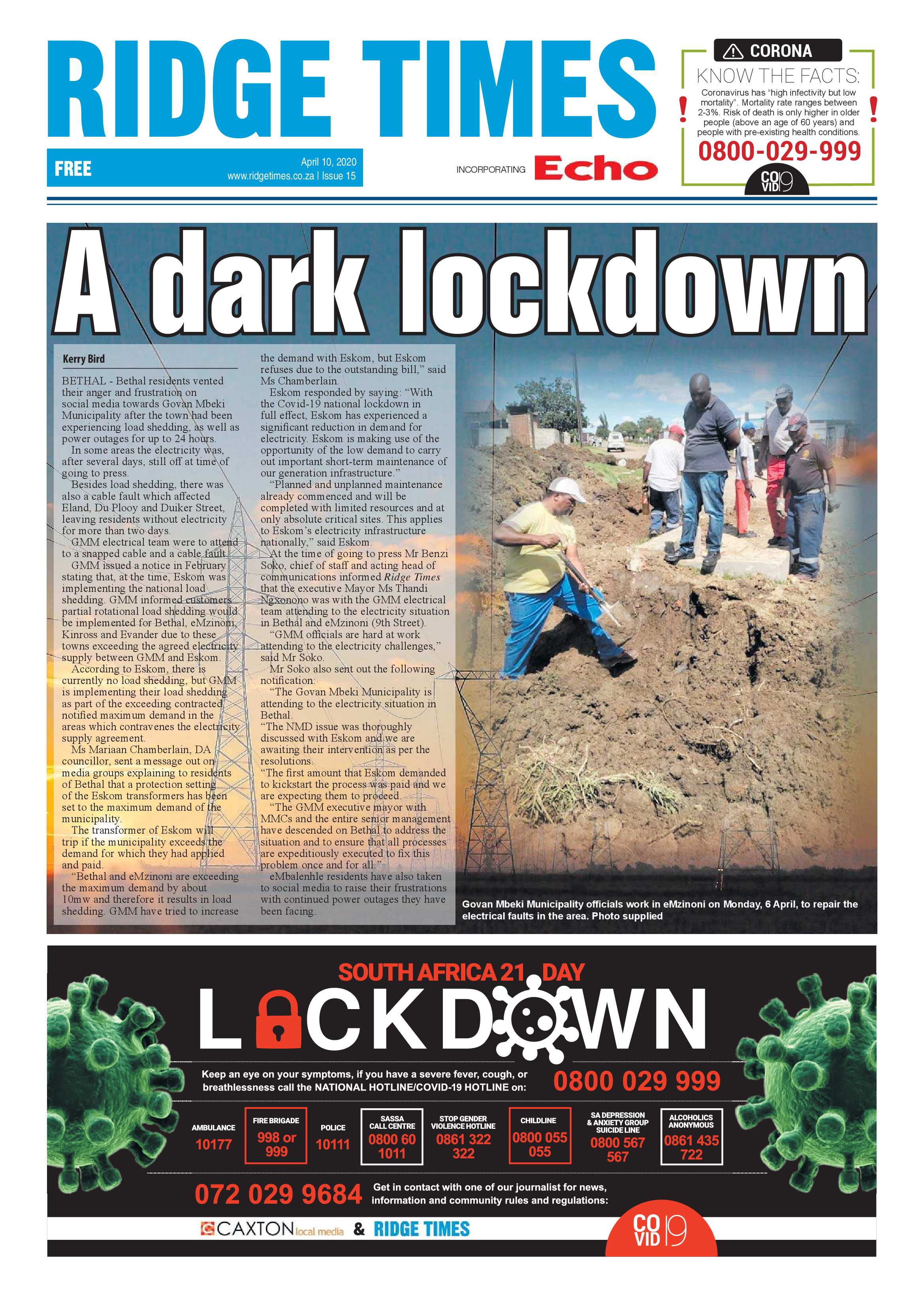Ridge Times 10 April 2020 page 1