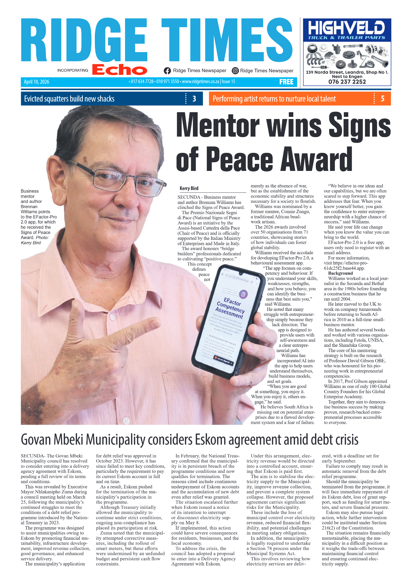 Ridge Times 10 April 2026 page 1