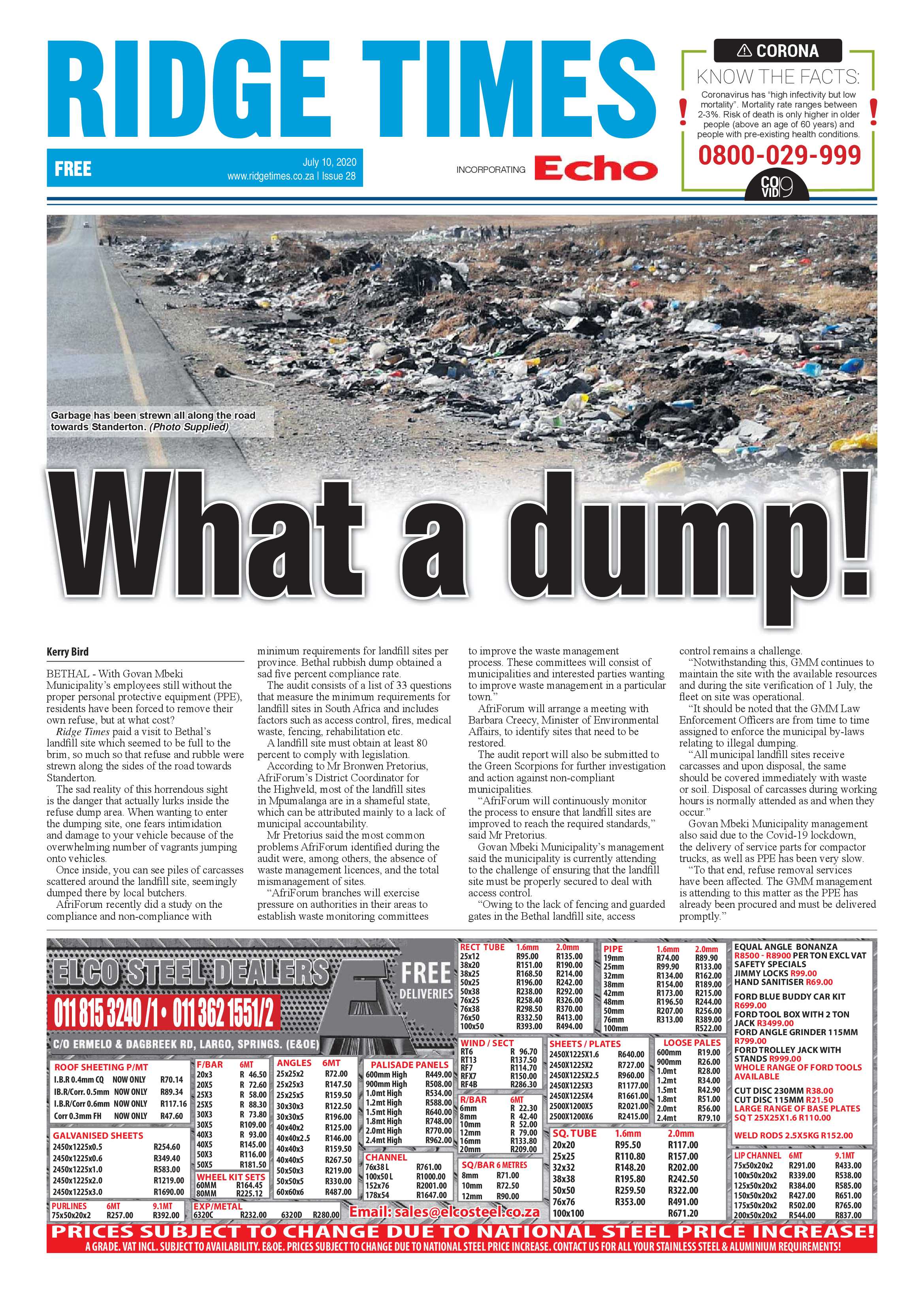 Ridge Times 10 July 2020 page 1