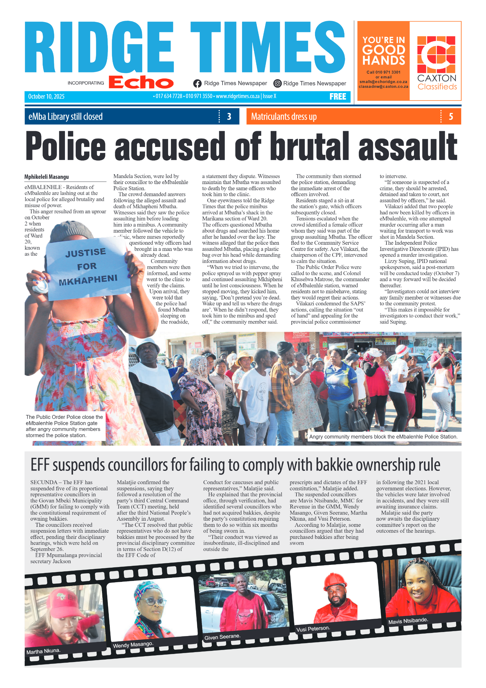 Ridge Times 10 October 2025 page 1