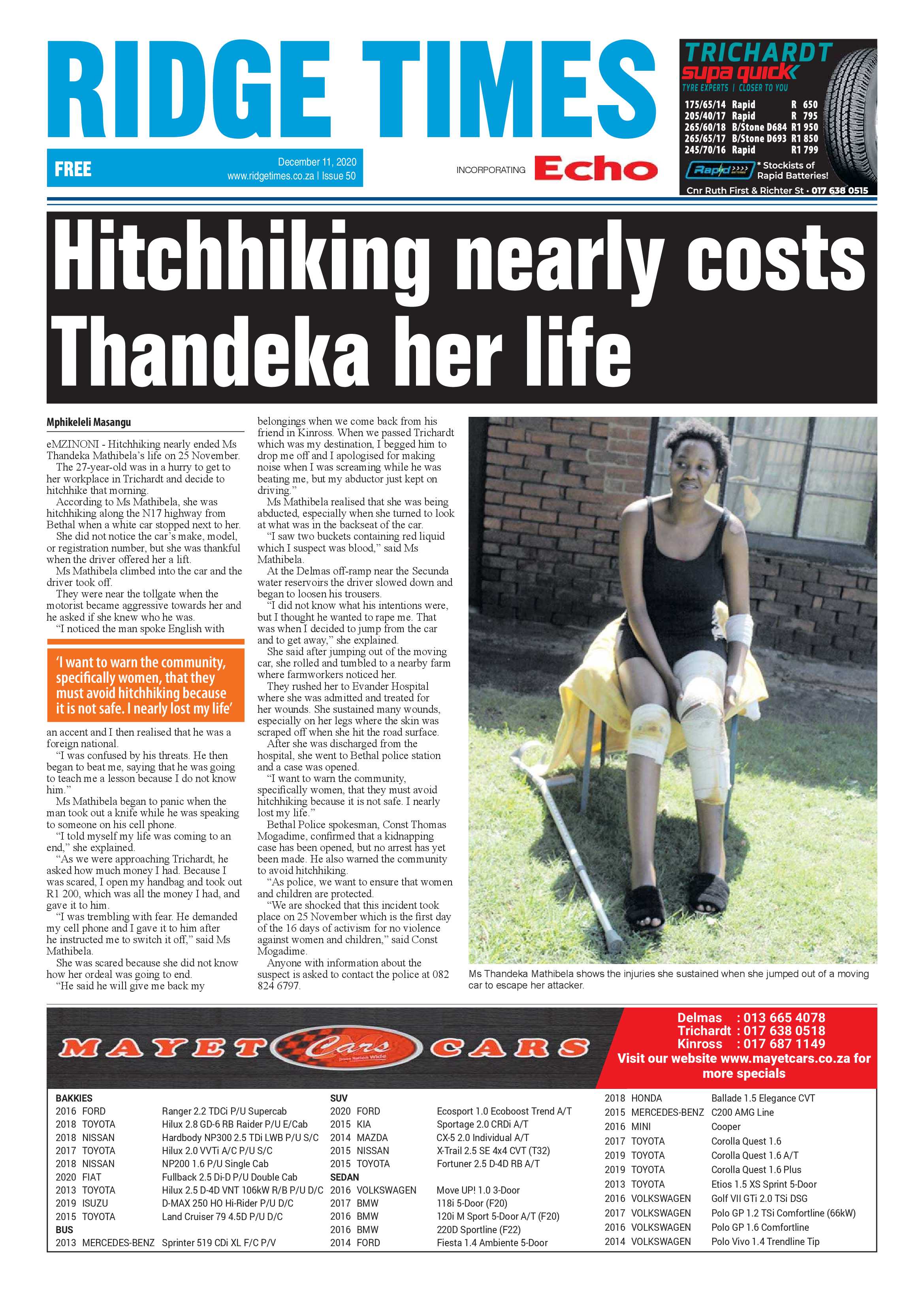 Ridge Times 11 December 2020 page 1