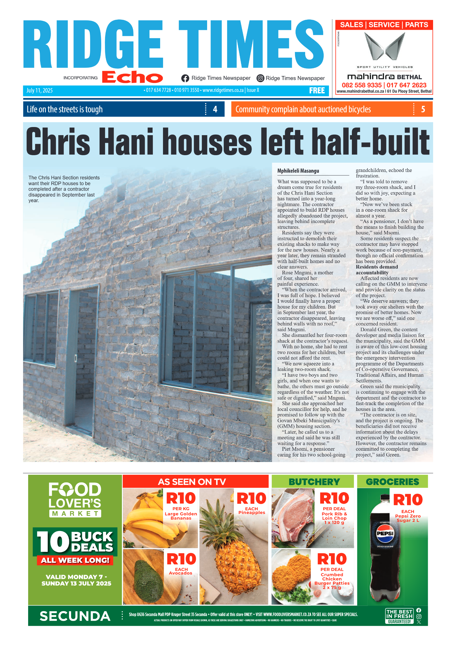 Ridge Times 11 July 2025 page 1