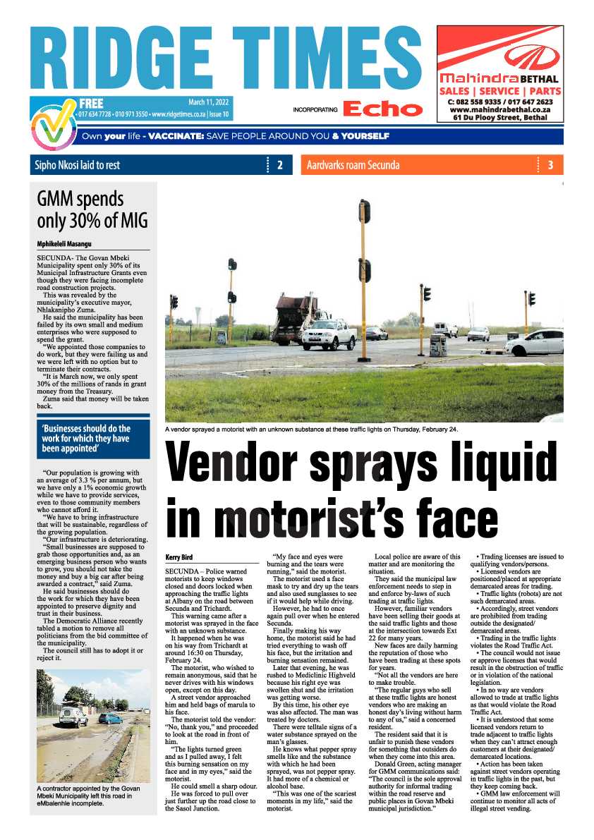 Ridge Times 11 March 2022 page 1